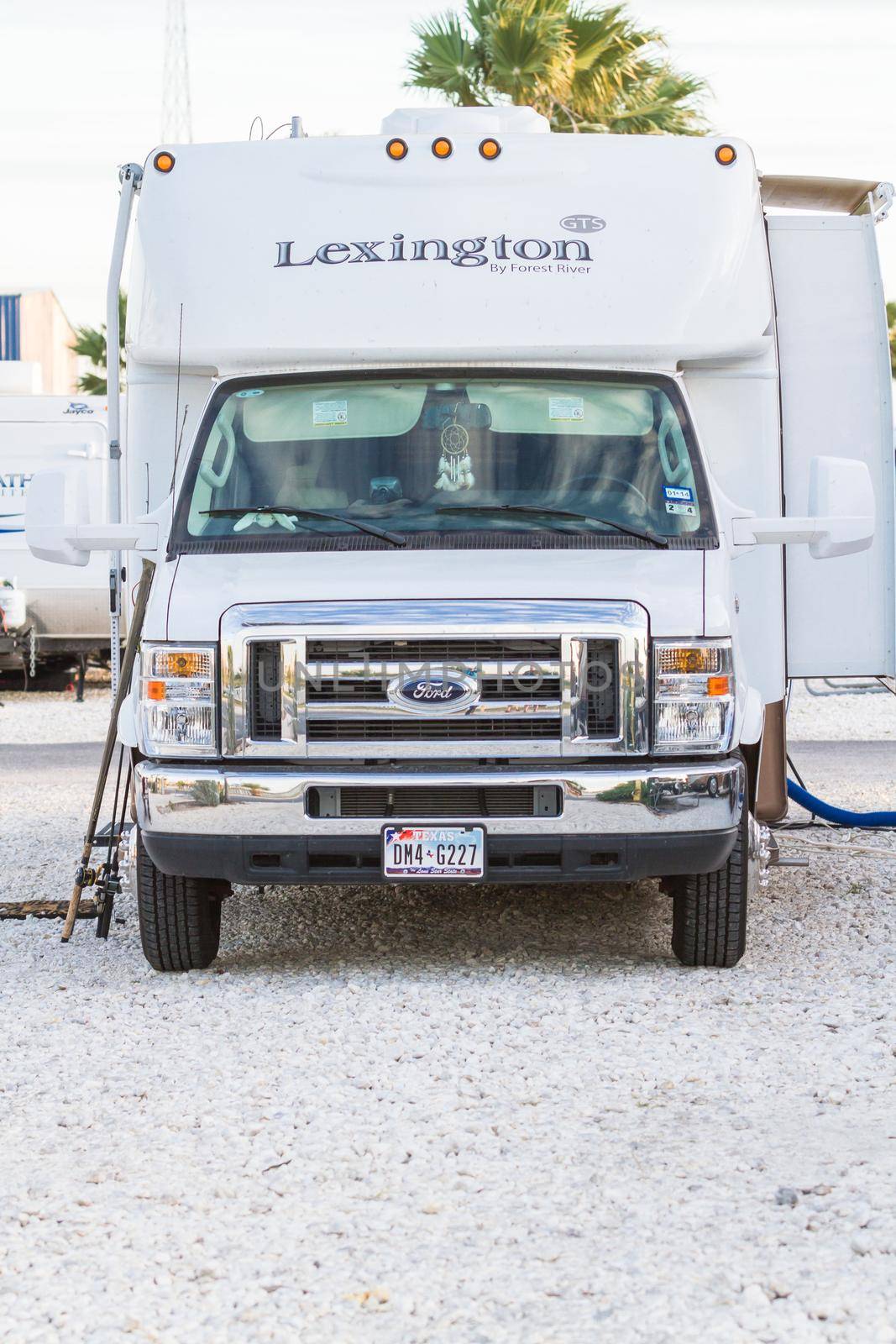 Motorhomes at the campground on South Padre Island, TX.