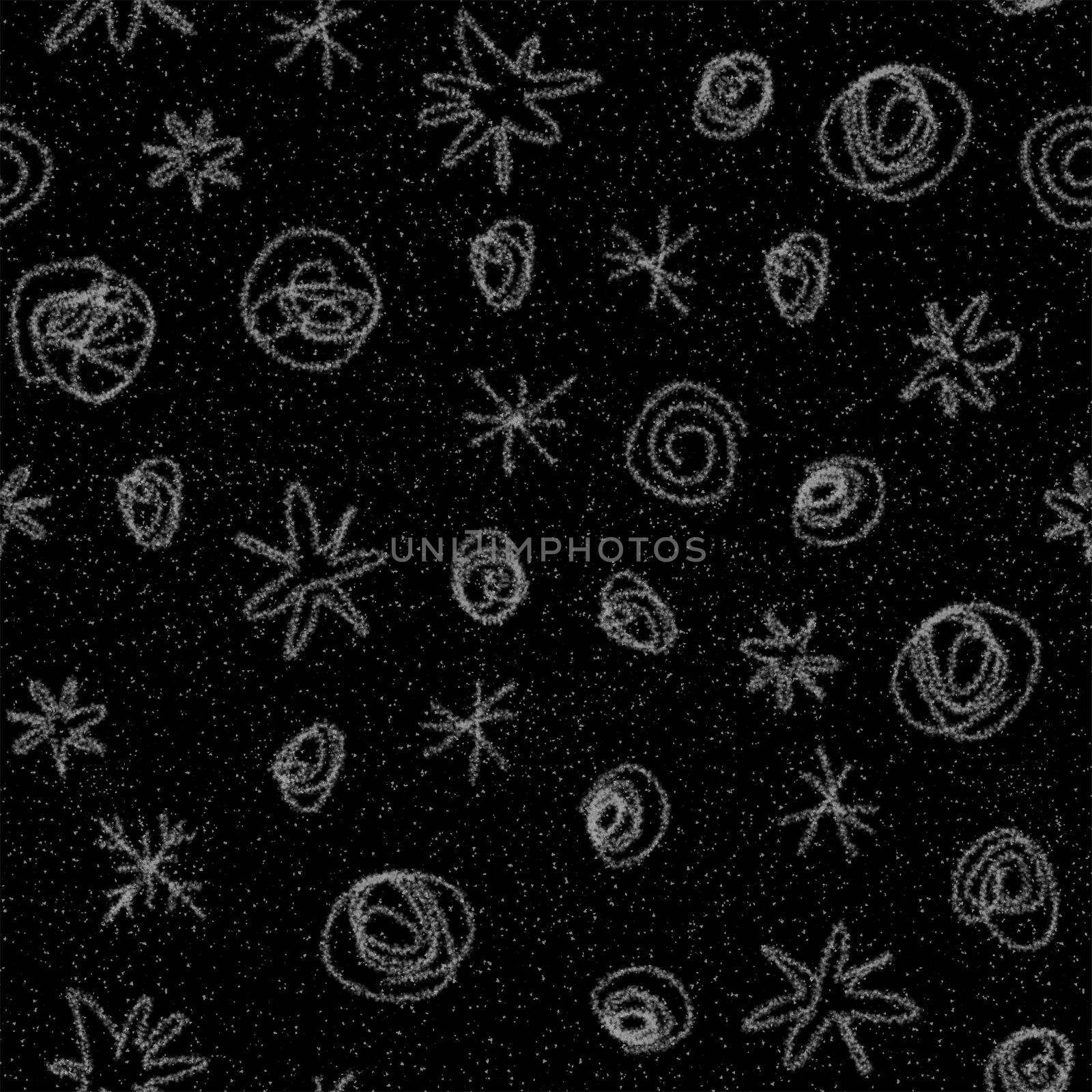 Hand Drawn Snowflakes Christmas Seamless Pattern. Subtle Flying Snow Flakes on chalk snowflakes Background. Authentic chalk handdrawn snow overlay. Resplendent holiday season decoration.