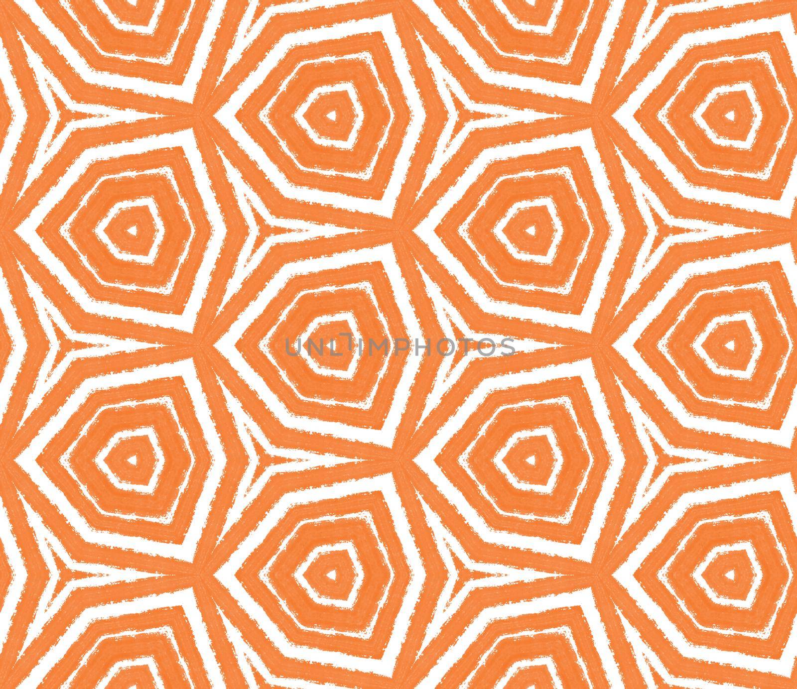 Textured stripes pattern. Orange symmetrical kaleidoscope background. Textile ready lovely print, swimwear fabric, wallpaper, wrapping. Trendy textured stripes design.