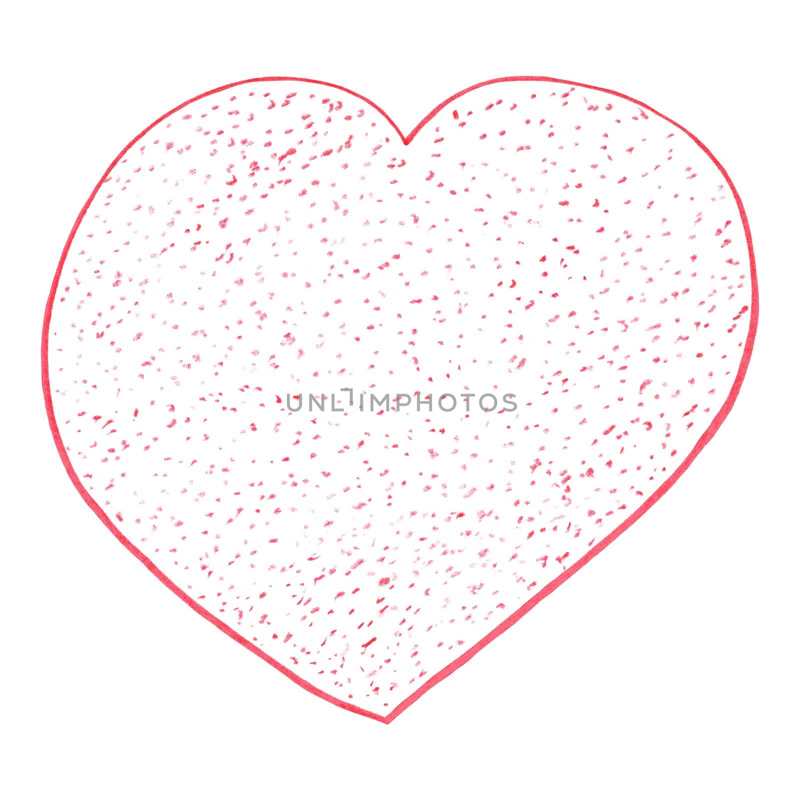 Red Heart Drawn by Colored Pencil. Heart Shape Isolated on White Background. by Rina_Dozornaya