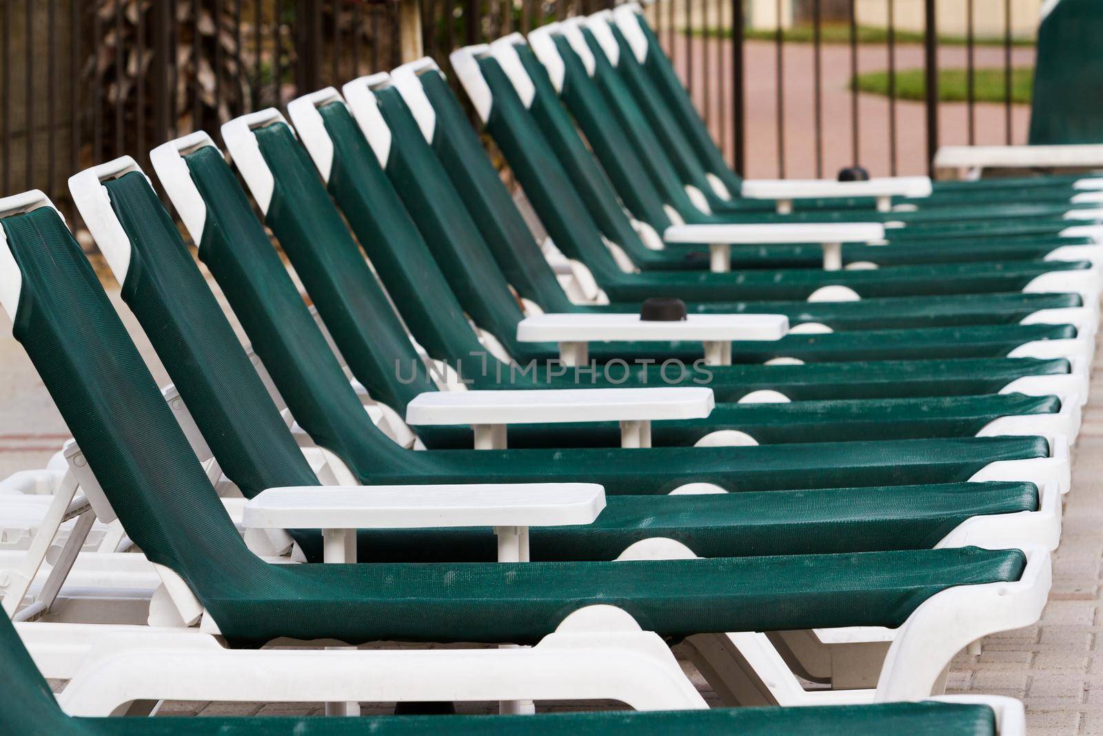 Empty swimming pool of the resort.