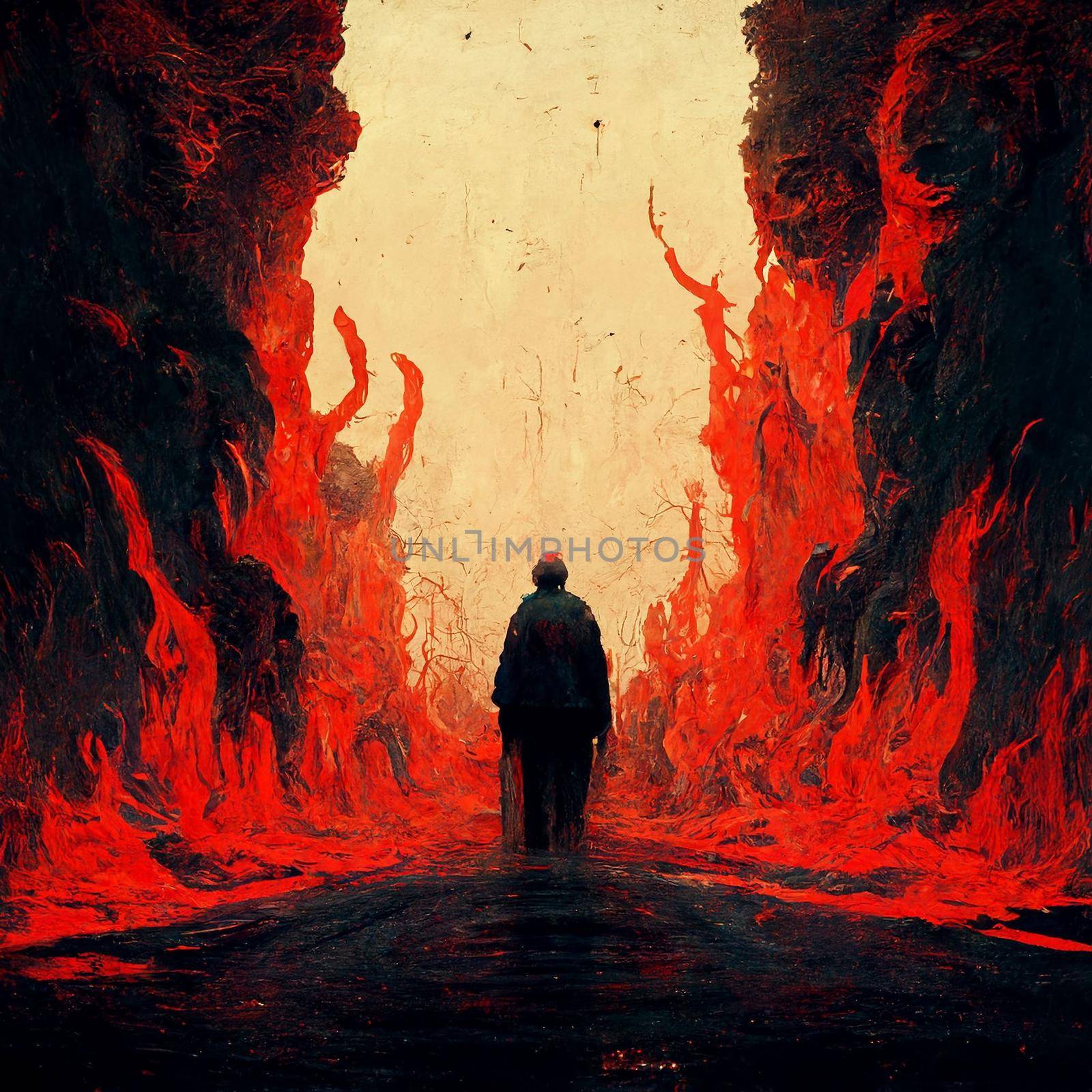 Man goes to the light through the fire of the Hell