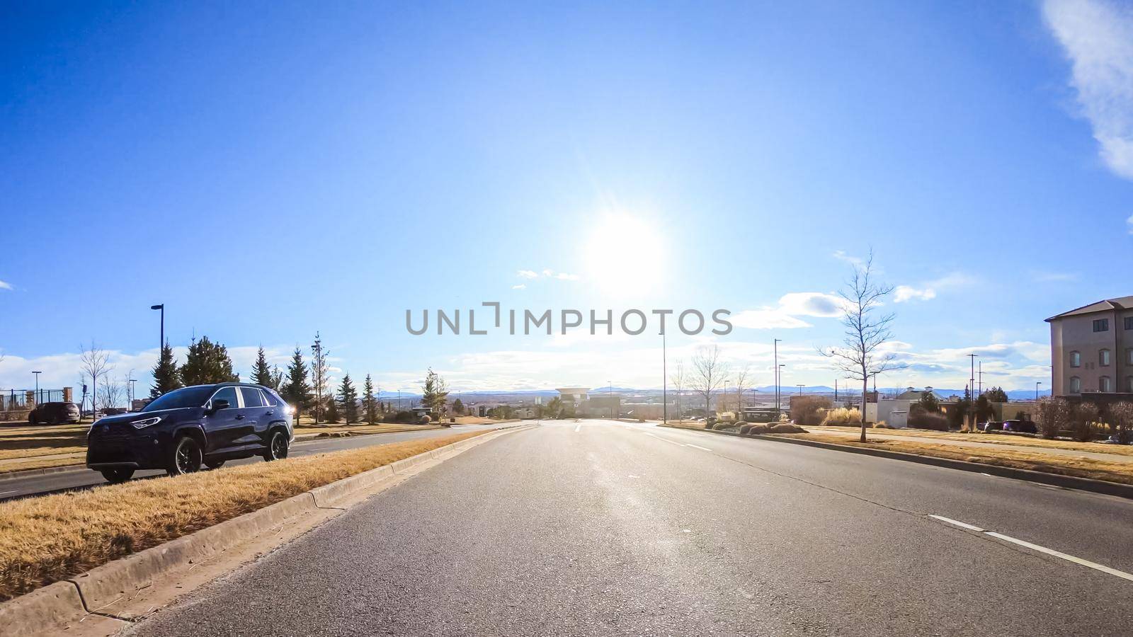 Denver, Colorado, USA-January 12, 2020 - Driving on typical paved roads in suburban America.
