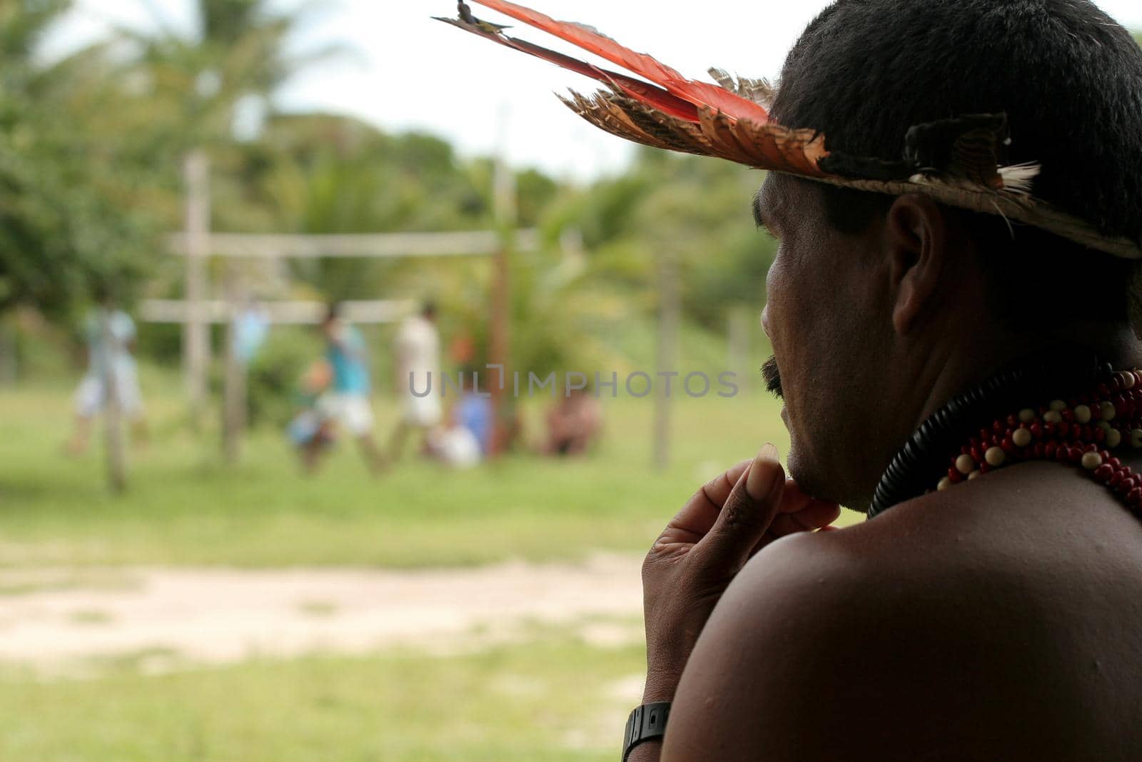 porto seguro, bahia, brazil - april 13, 2009: Indians of the Pataxo ethnicity are seen in the Barra Velha Indian village in the municipality of Porto Seguro.