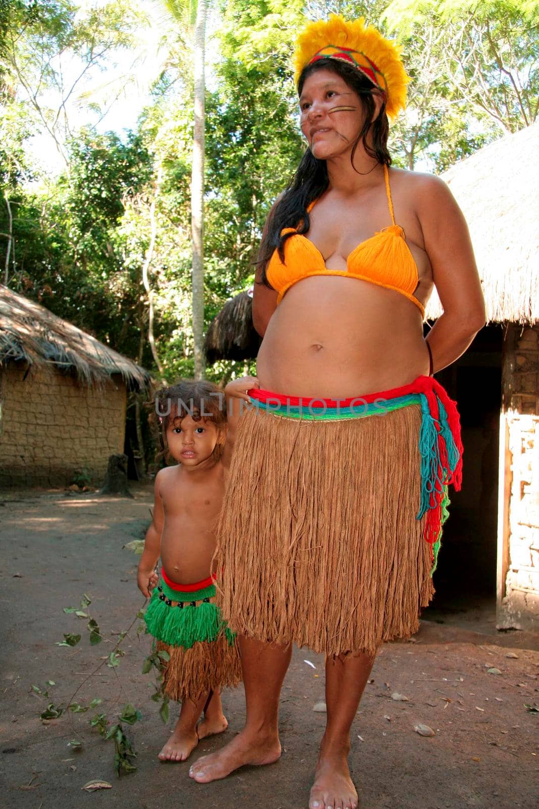 porto seguro, bahia / brazil - april 14, 2009: Indians of the Pataxo ethnicity are seen in the village of Jaqueira in the Porto Seguro municipality.