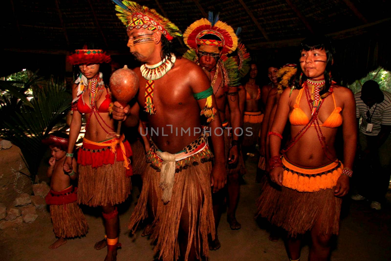 porto seguro, bahia / brazil - april 14, 2009: Indians of the Pataxo ethnicity are seen in the village of Jaqueira in the Porto Seguro municipality.