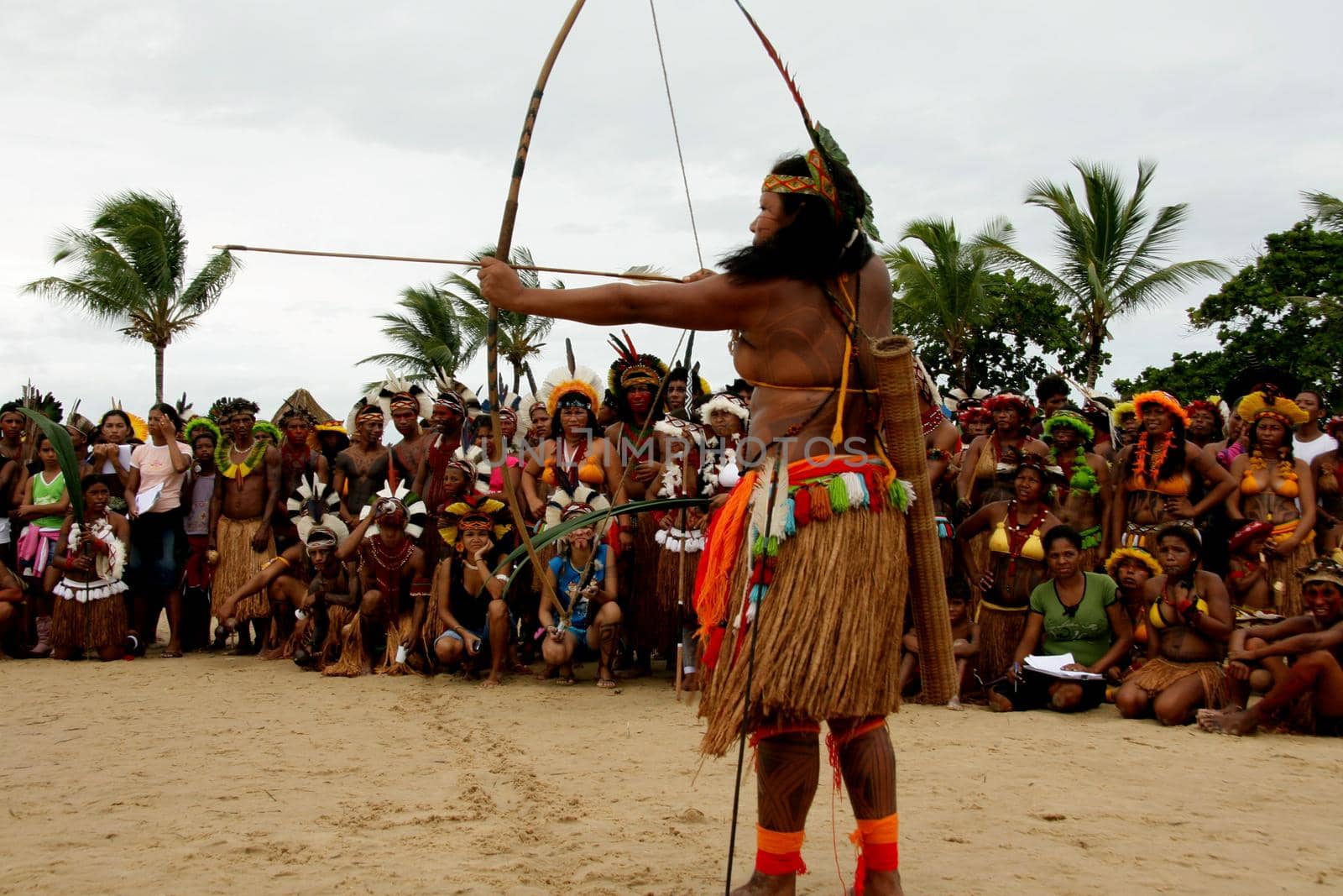 santa cruz cabralia, bahia / brazil - april 19, 2009: Pataxo Indians are seen during disputes at indigenous games in the Coroa Vermelha village in the city of Santa Cruz Cabralia.