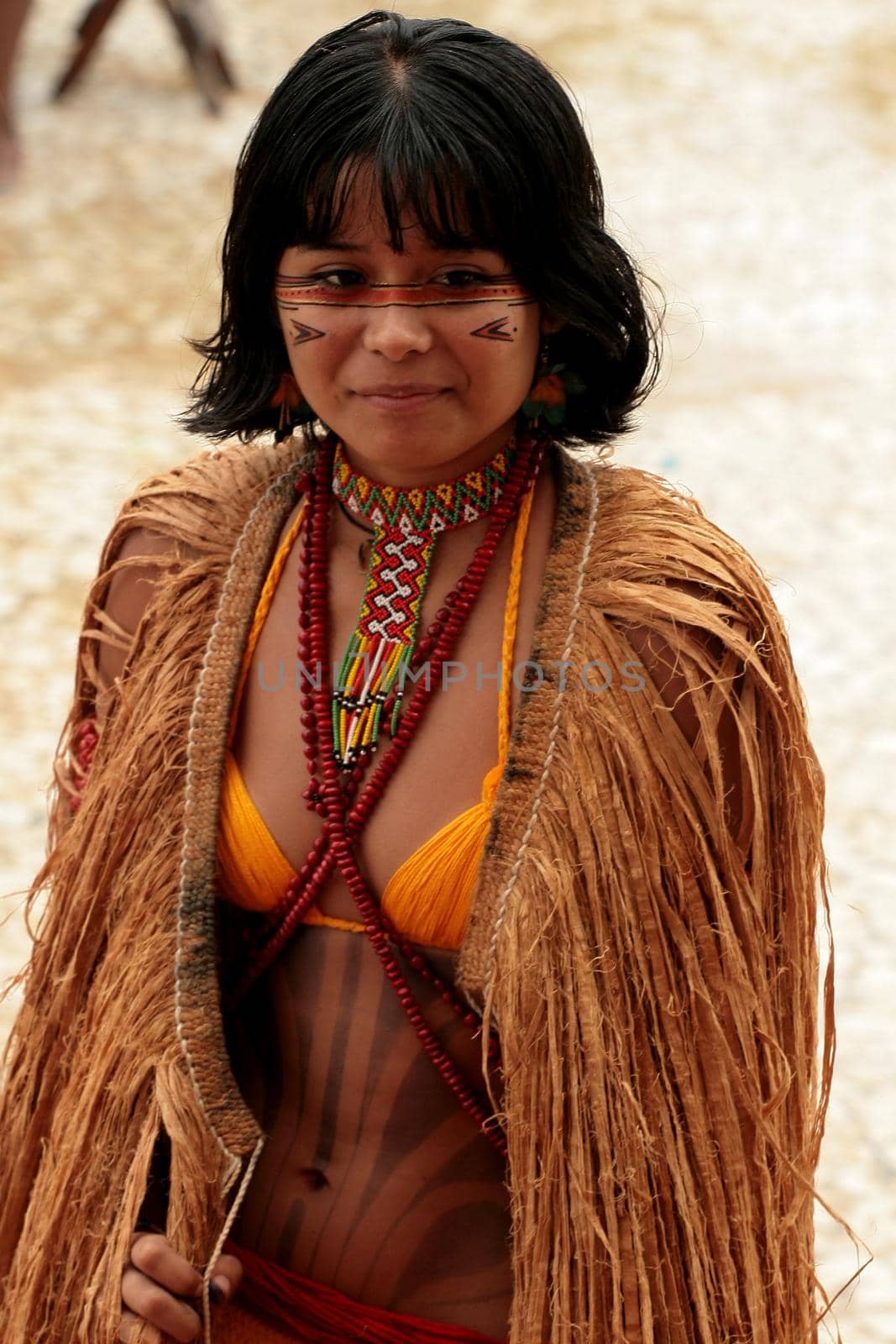 santa cruz cabralia, bahia / brazil - april 19, 2009: India from the Pataxo hill is seen during indigenous games in the Coroa Vermelha village in Santa Cruz Cabralia.