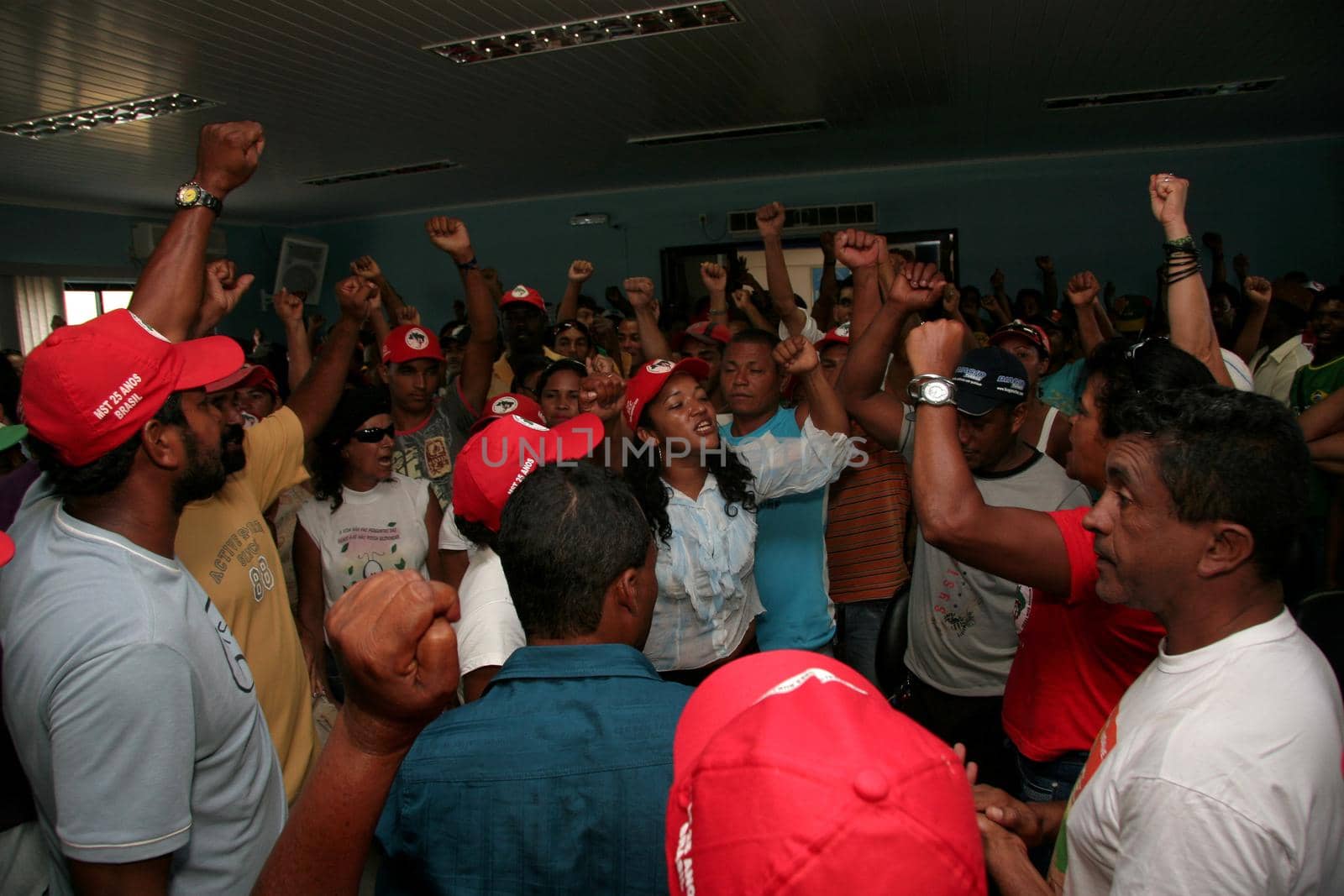 prado, bahia, brazil - april 23, 2009: a member of the Movimento Sem Terra - MST - are seen during a portesto at the city hall of the city of Prado, in the south of Bahia.