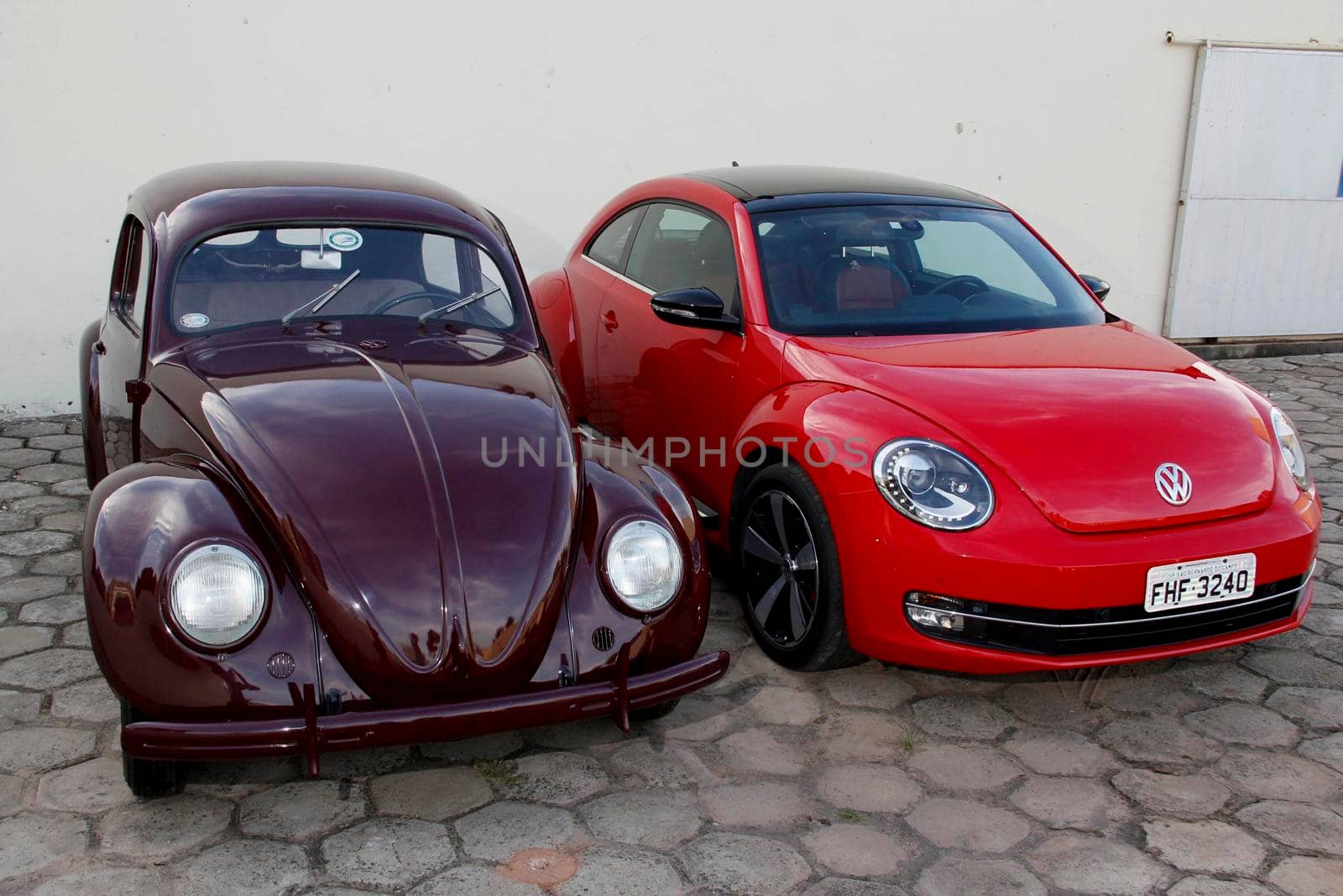 salvador, bahia / brazil - may 8, 2013: Volkswagen beetle opened in 1948 alongside the 2013 New Beetle model, seen in the city of Salvador.

