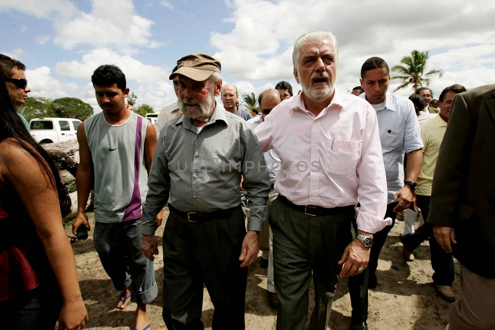 nova vicosa, bahia / brazil -  September 3, 2009: Jaques Wagener, Governor of Bahia is seen by Frans Krajcberg, artist and environmental activist at La Sitio Natura in Nova Vicosa.