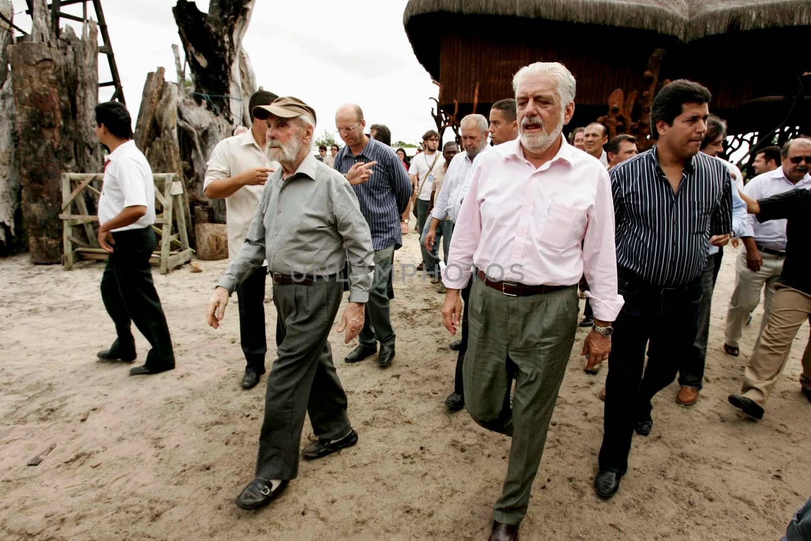 nova vicosa, bahia / brazil -  September 3, 2009: Jaques Wagener, Governor of Bahia is seen by Frans Krajcberg, artist and environmental activist at La Sitio Natura in Nova Vicosa.