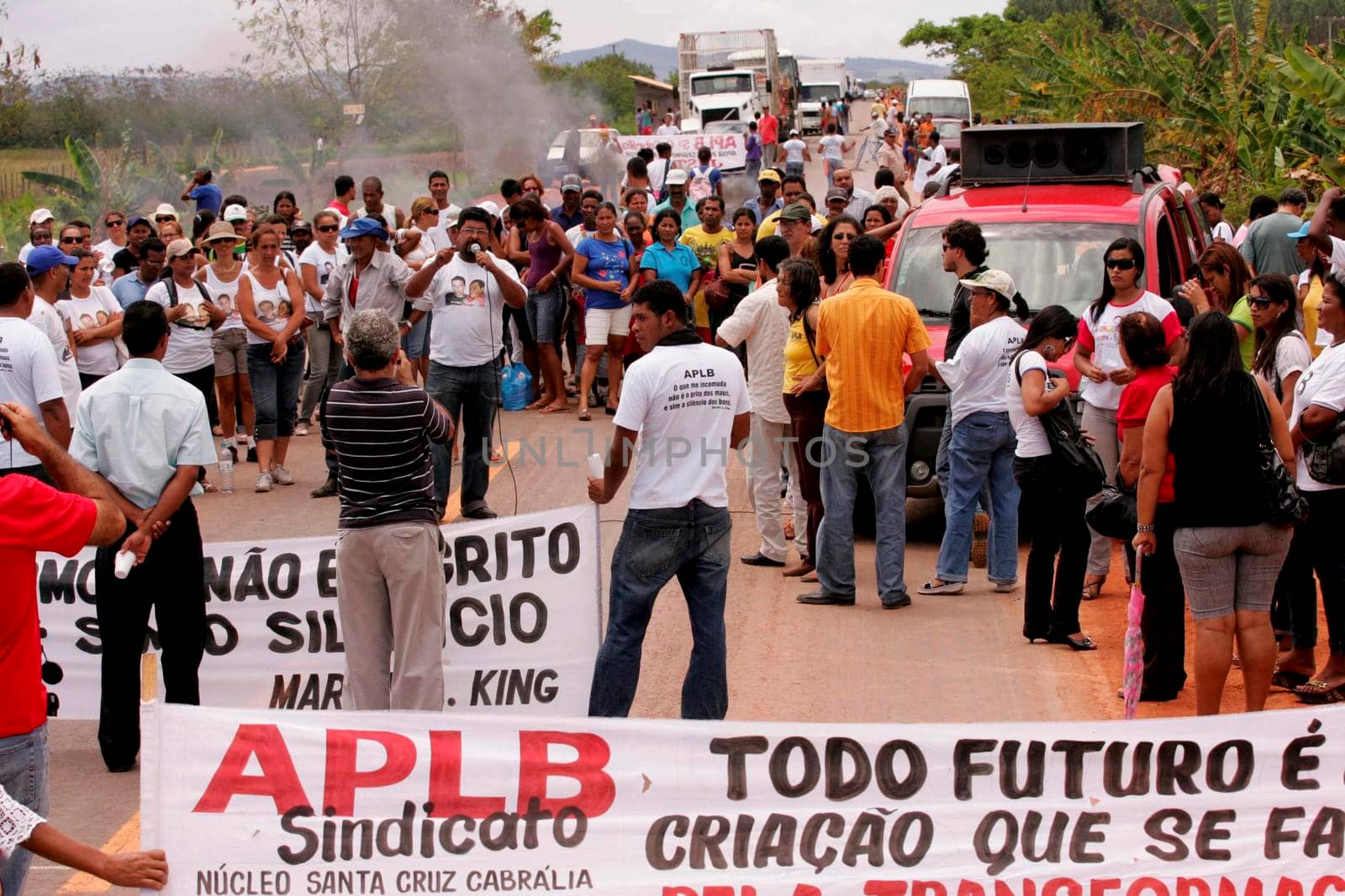eunapolis, bahia / brazil - september 1, 2009: People close highway BR 101 to protest against urban violence in the city of Eunapolis.