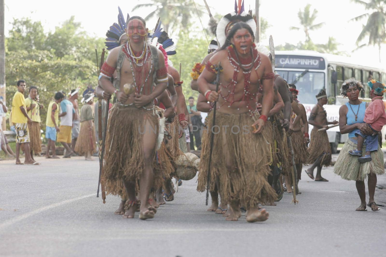 porto seguro, bahia / brazil - july 4, 2009: Pataxo Indians are seen during demonstration on the federal highway BR 367 in Porto Seguro, due to an accident with local deaths.