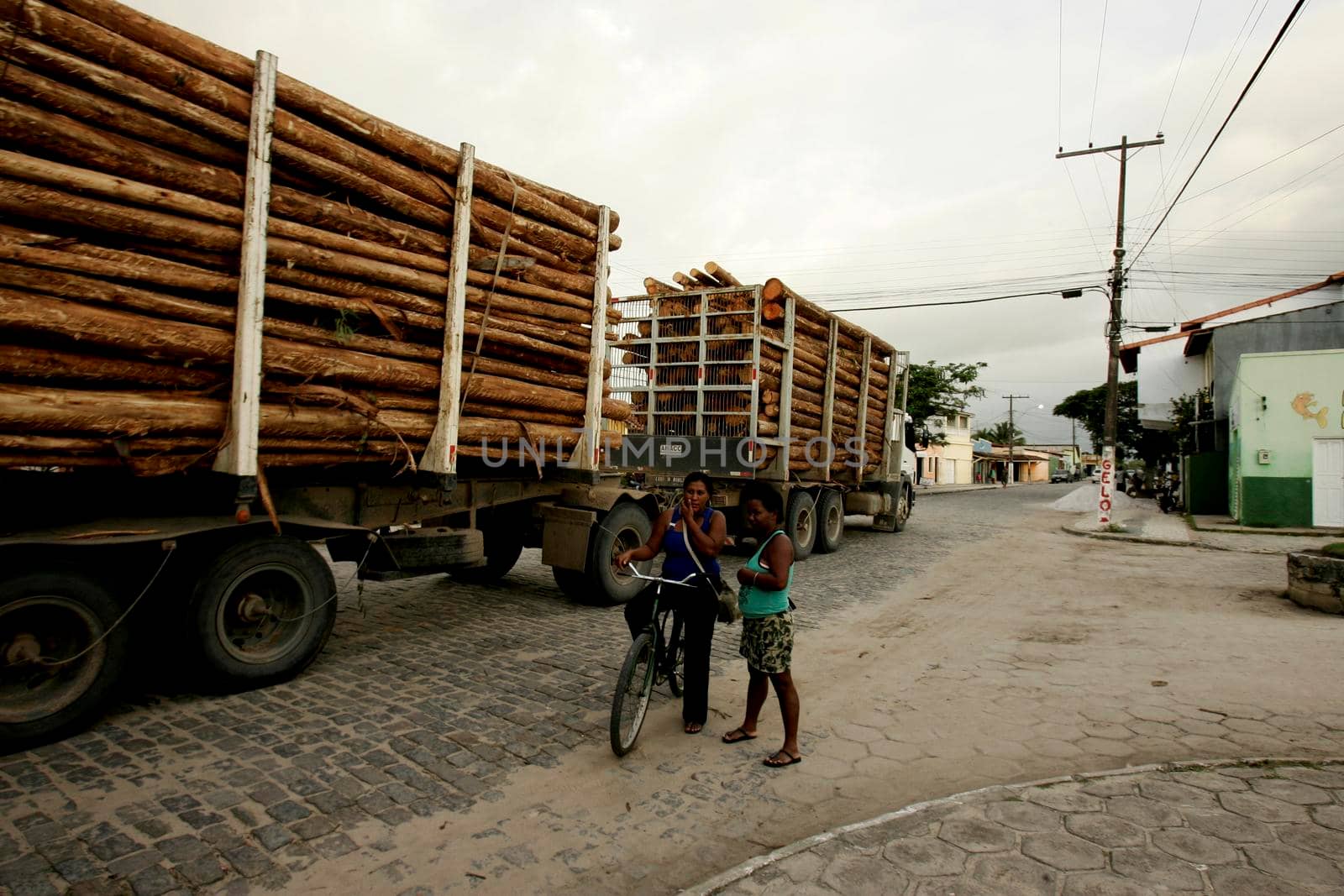 prado, bahia / brazil - july 7, 2009: truck transporting eucalyptus wood is seen in downtown Prado, in southern Bahia.