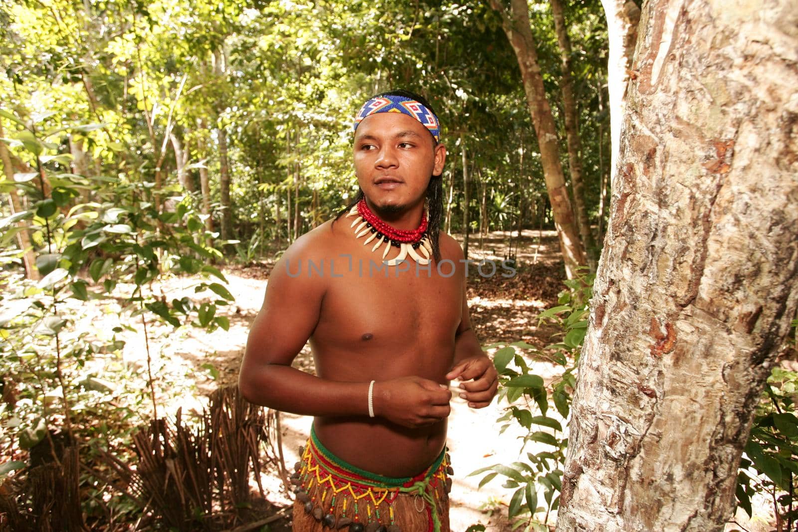 porto seguro, bahia, brazil - june 18, 2010: Indians of the Pataxos ethnic group are seen in Aldeia Jaqueira in the city of Porto Seguro.