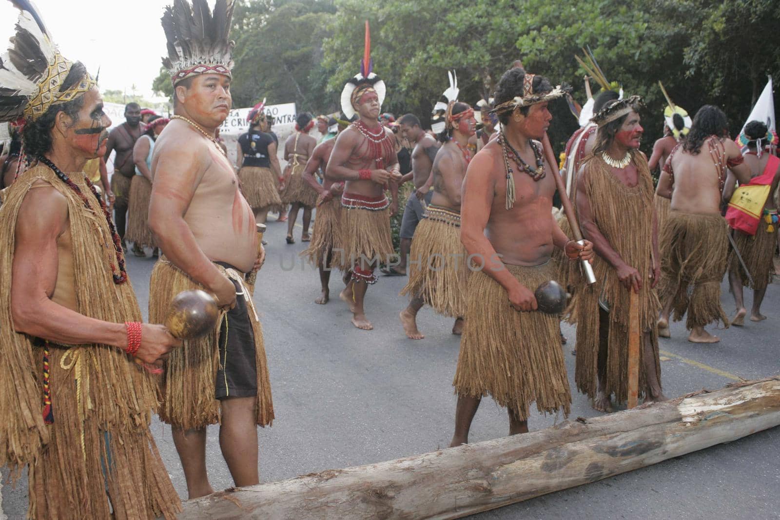 porto seguro, bahia / brazil - july 4, 2009: Pataxo Indians are seen during demonstration on the federal highway BR 367 in Porto Seguro, due to an accident with local deaths.