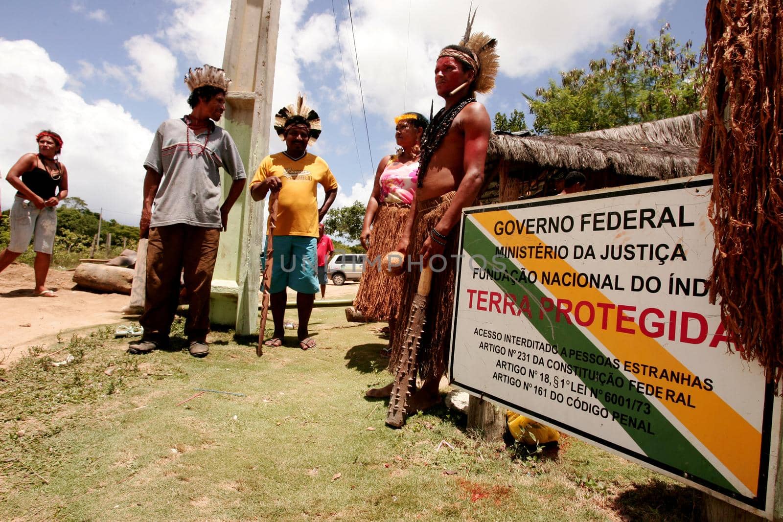 porto seguro, bahia / brazil - december 20, 2010: Pataxo Indians are seen during a protest in a village in the rural area of the city of Porto Seguro, in southern Bahia.
