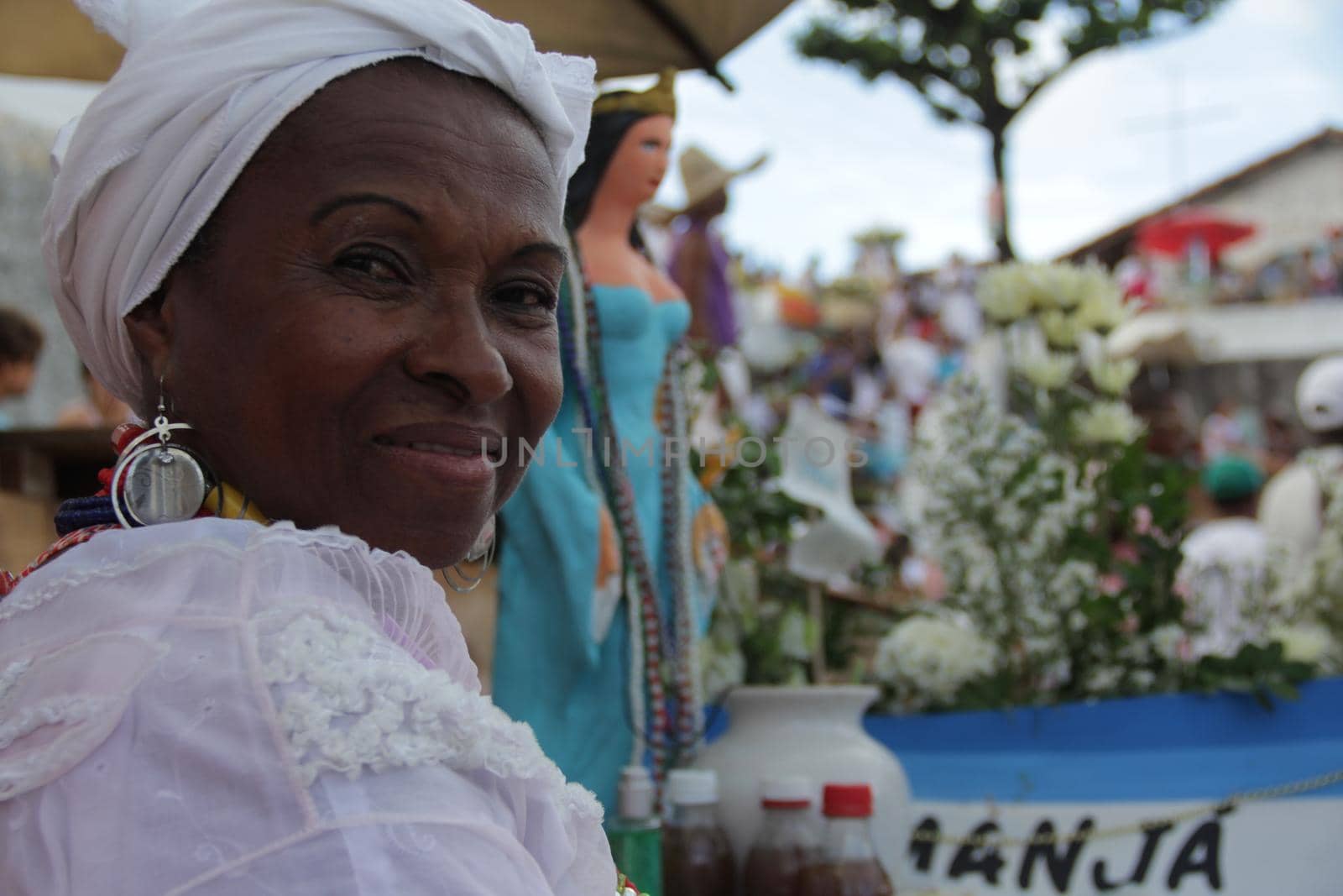 salvador, bahia, brazil - february 2, 2015: Candomble devotees and supporters of the African matriaz religion pay tribute to the orixa Yemanja in the city of Salvador.