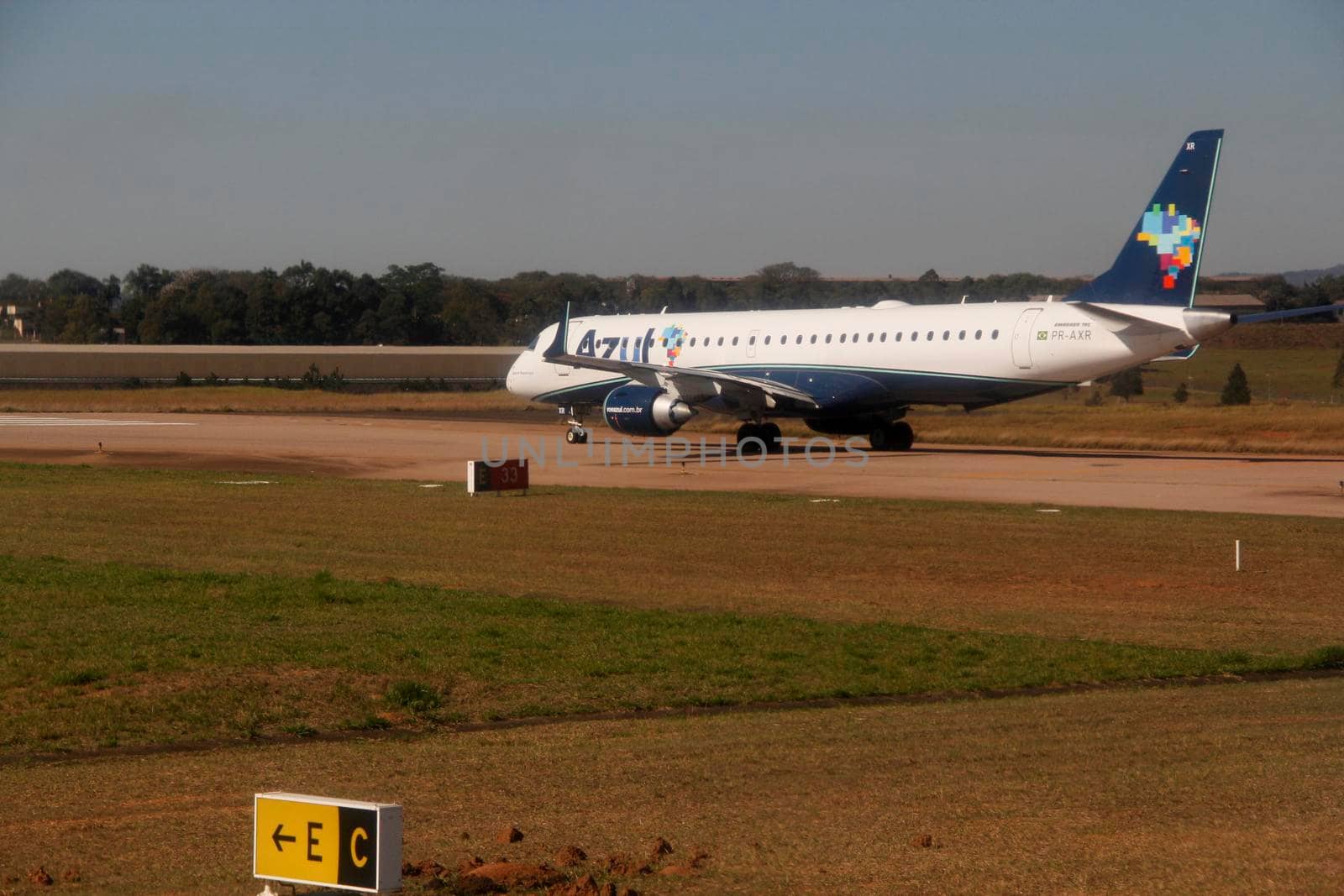 campinas, sao paulo / brazil - july 30, 2013: Azul Linhas Aereas Embraer 195 aircraft is seen at Campinas International Airport.

