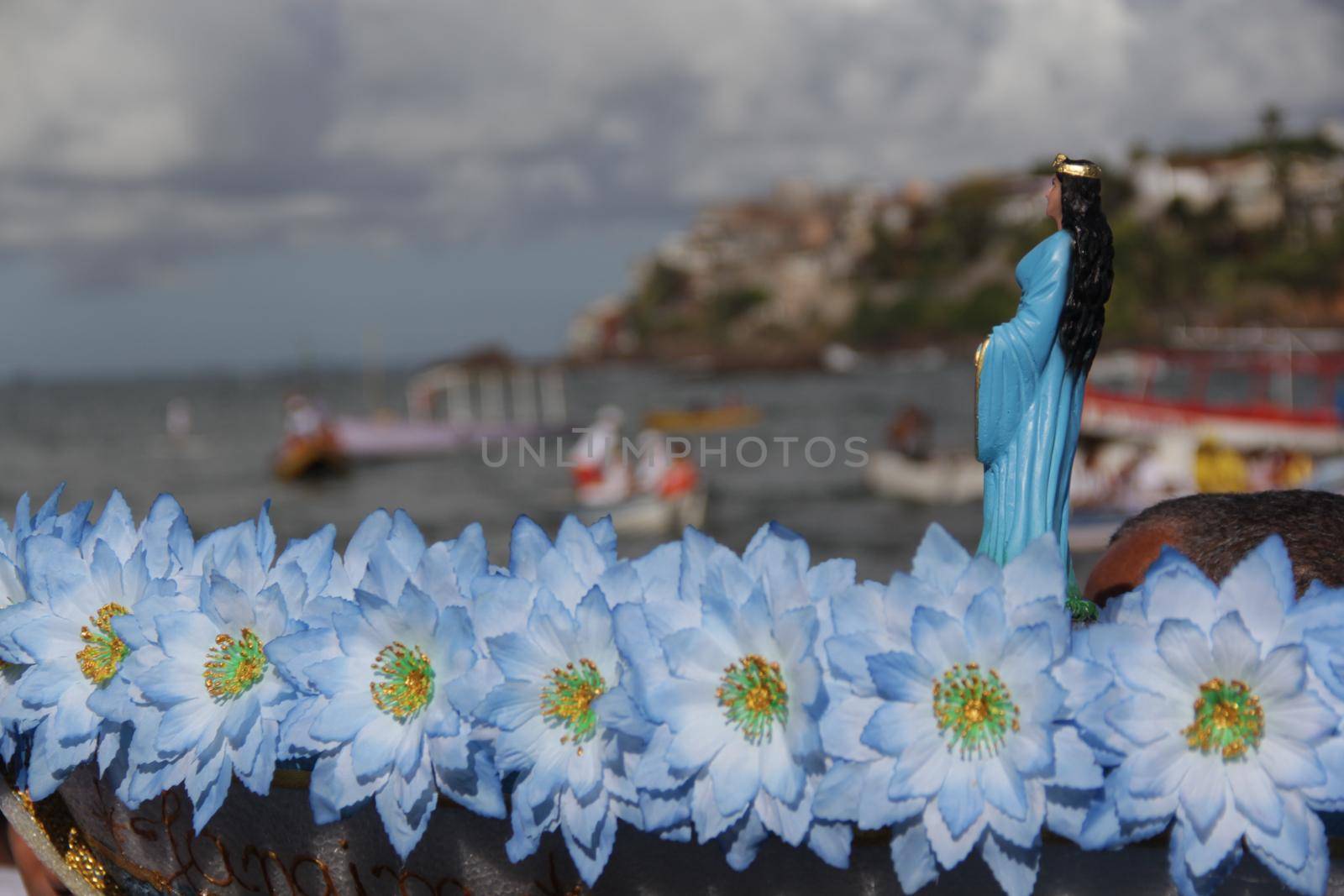 salvador, bahia, brazil - february 2, 2015: Candomble devotees and supporters of the African matriaz religion pay tribute to the orixa Yemanja in the city of Salvador.