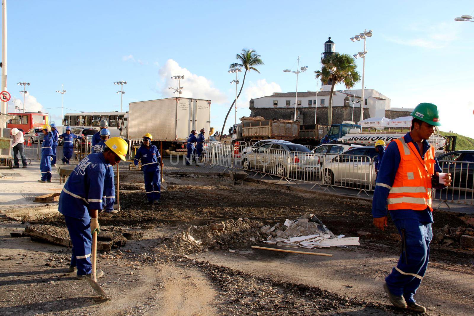 salvador, bahia / barazil - march 6, 2014: Workers are seen in revitalization works in the Barra neighborhood in the city of Salvador.



