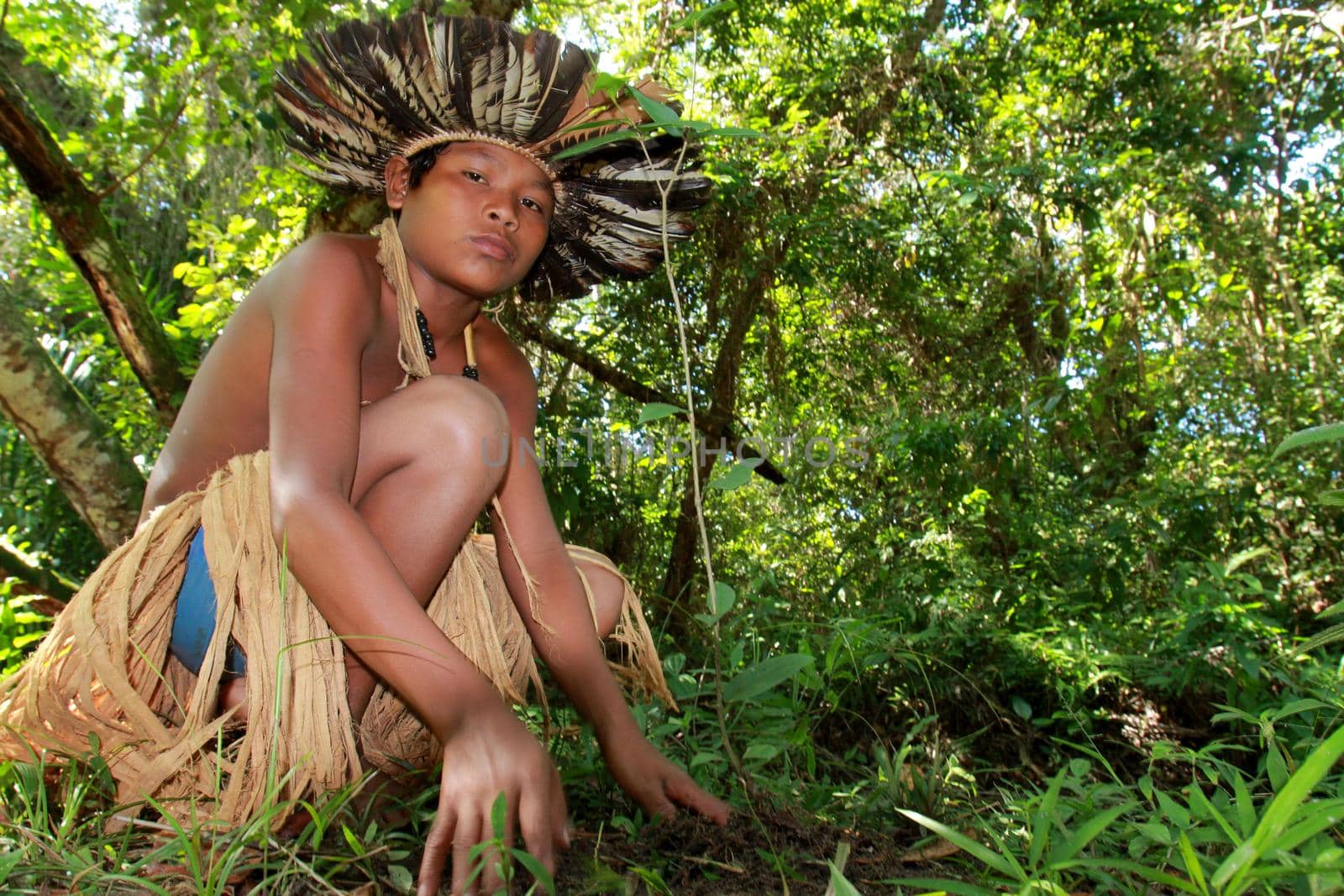 ilheus, bahia, brazil - june 3, 2012: Tupinamba Etinia Indian is seen in an Indian village in the city of Ilheus.