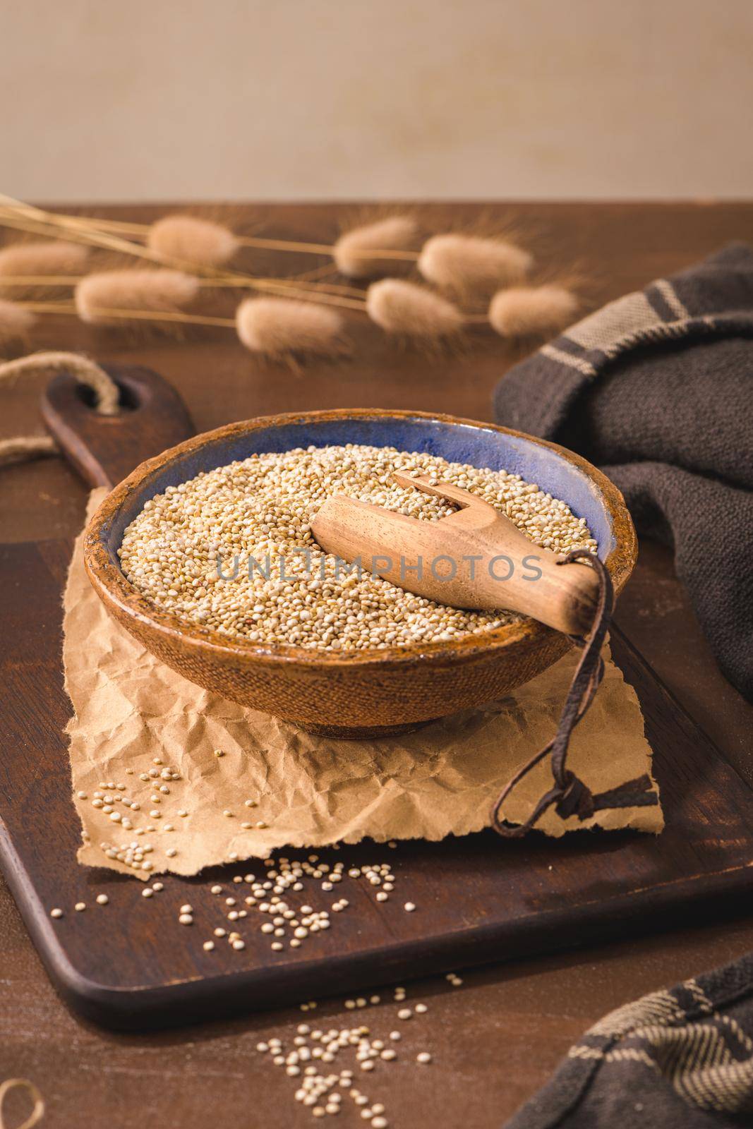 Quinoa on rustic countertop by homydesign