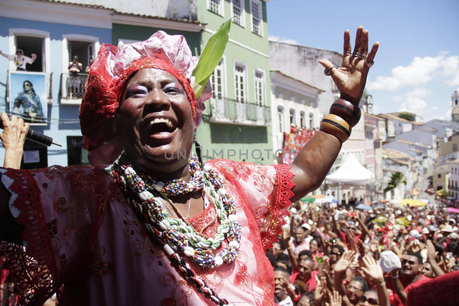 salvador, bahia, brazil - december 4, 2015: Santa Barbara devotees during Mass in Praised Santa at Largo do Pelourinho in Salvador city.