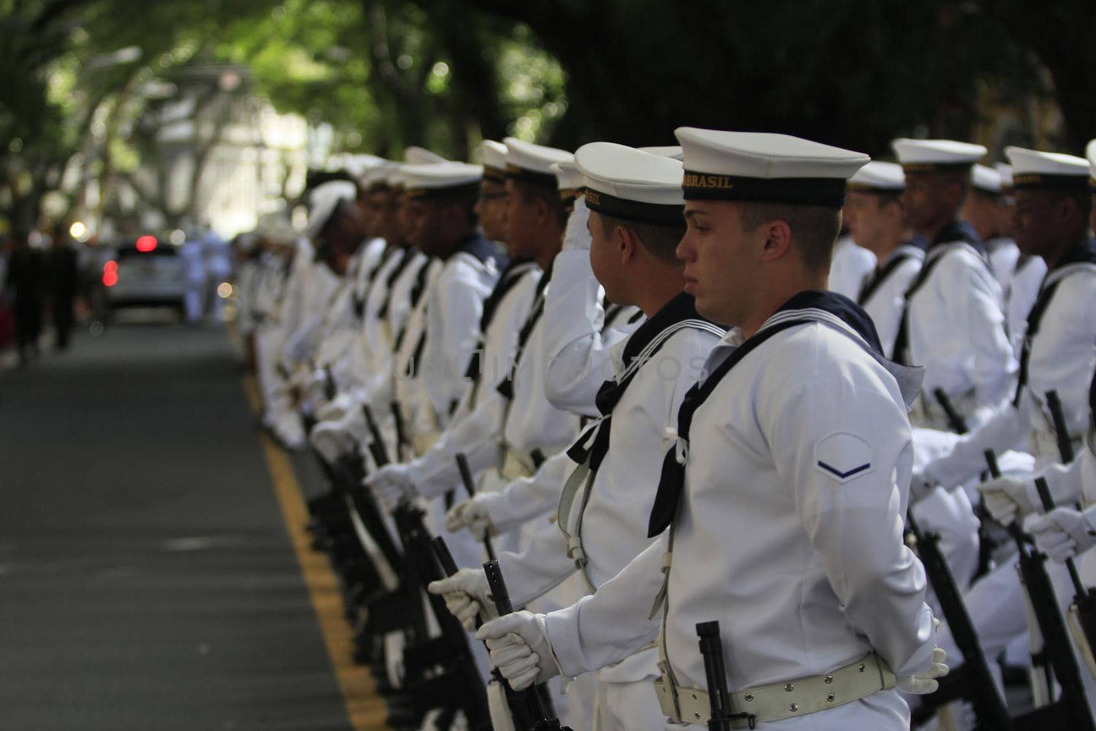 salvador, bahia, brazil - september 7, 2014: Military members of the Brazilian Navy during a civic-military parade in celebration of the independence of Brazil in the city of Salvador.