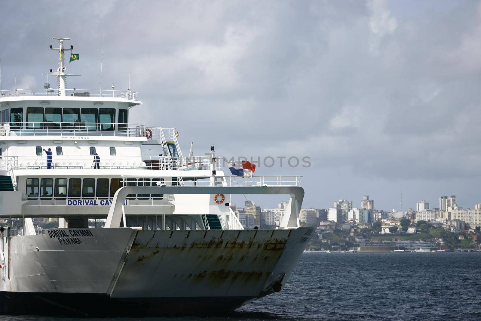 salvador, bahia, brazil - august 19, 2014: Dorival Caymmi ferry boat near Terminal de Sao Joaquim in Salvador. sweaty vessel for the crossing to the island of Itaparica.