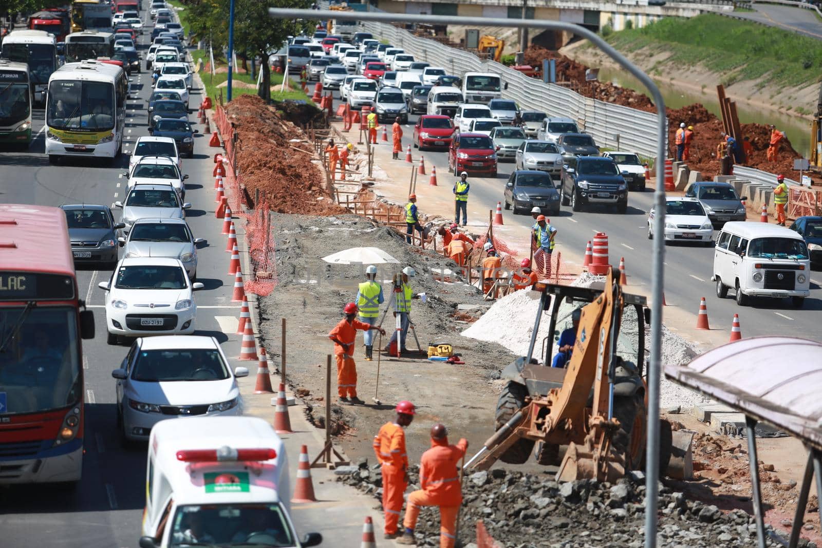 salvador, bahia, brazil - may 6, 2015: Congested traffic on avenue Antonio Carlos Magalhaes in Salvador, due to subway expansion works.