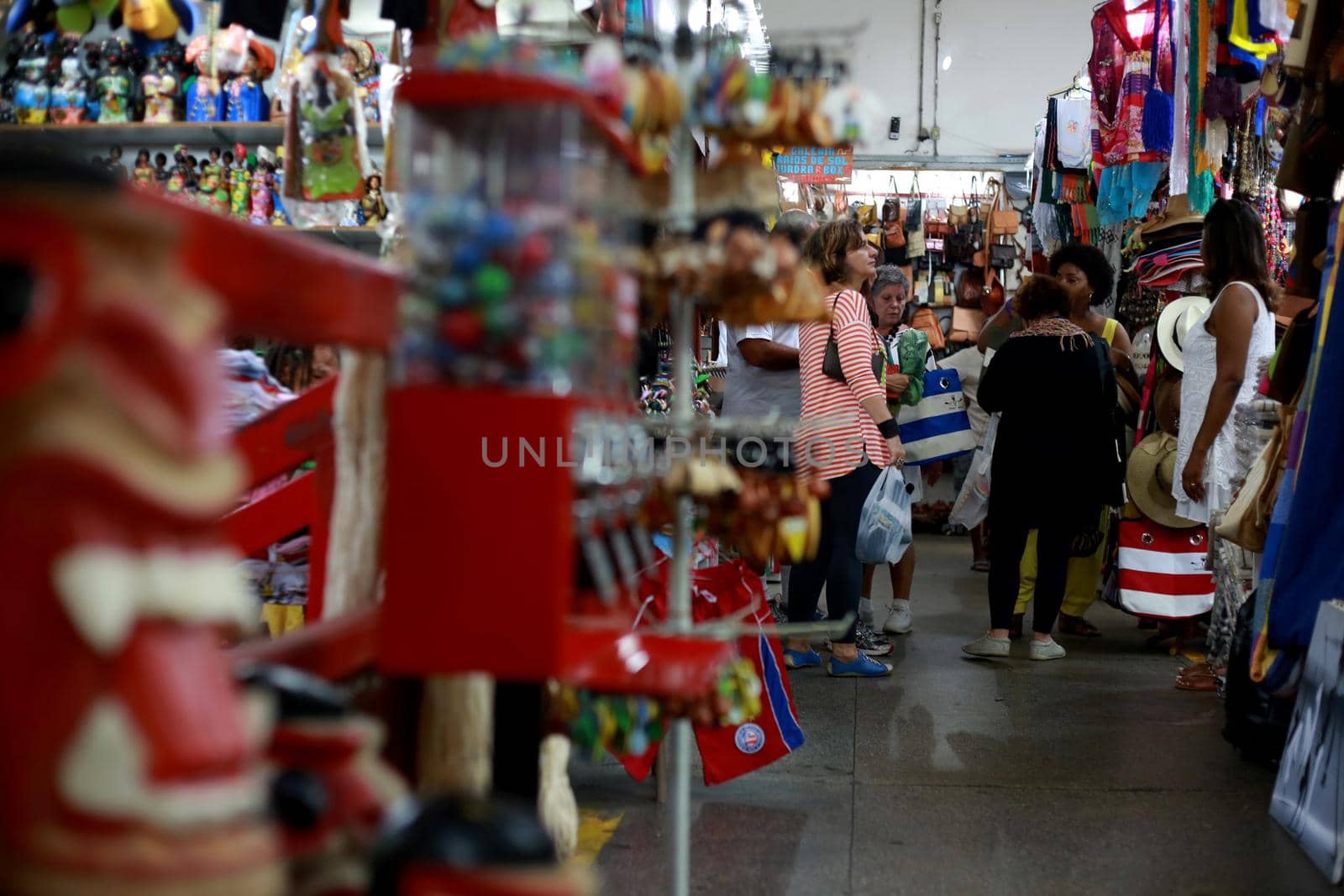 salvador, bahia / brazil - may 23, 2015: Tourists are seen in Mercado Modelo stores in the city of Salvador.
