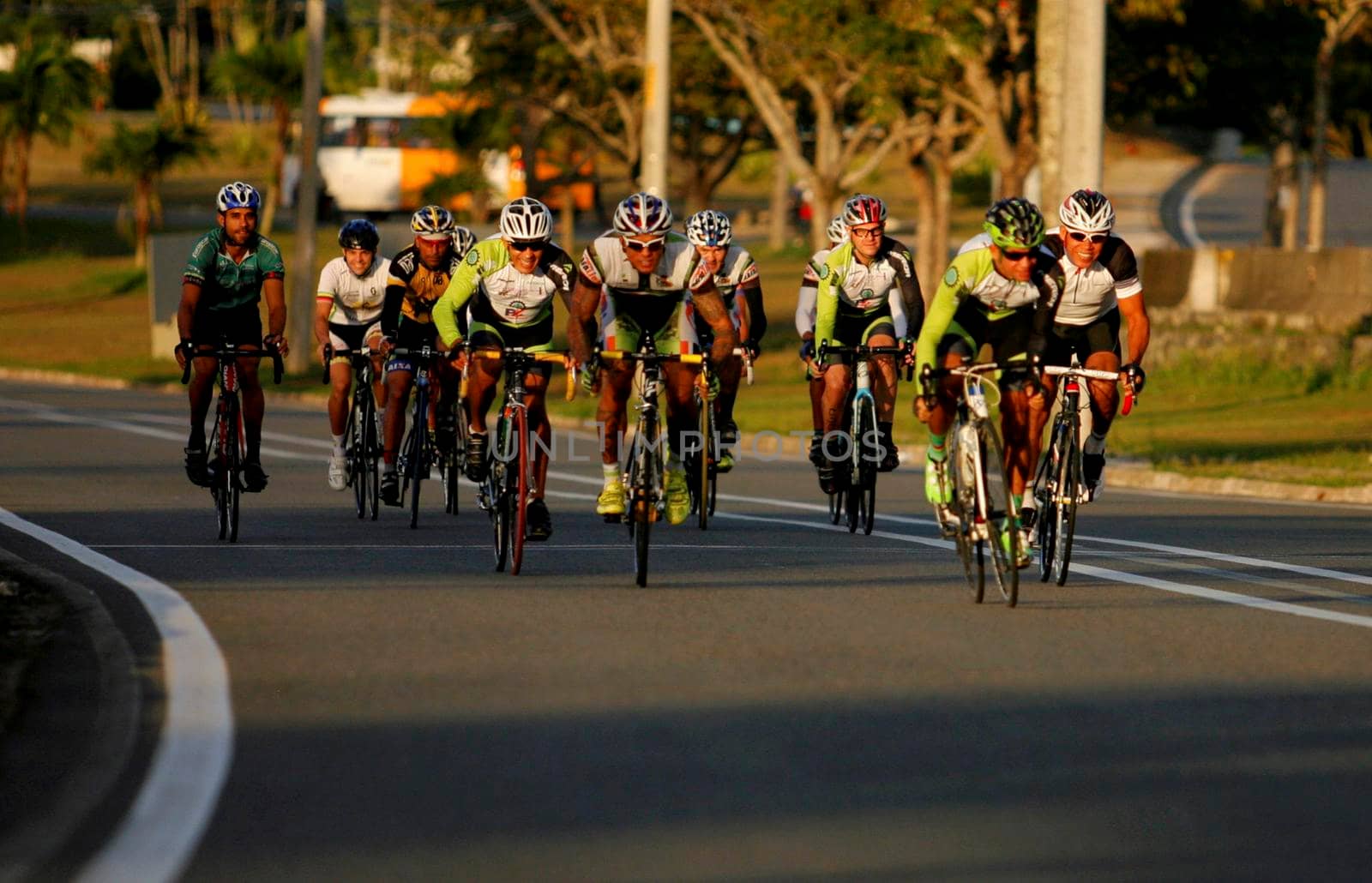 salvador, bahia / brazil - june 17, 2015: Training of Bahian cyclists for GP Bahia de Ciclismo. Athletes train in the early hours of the day at the Bahia Administrative Center in Salvador.