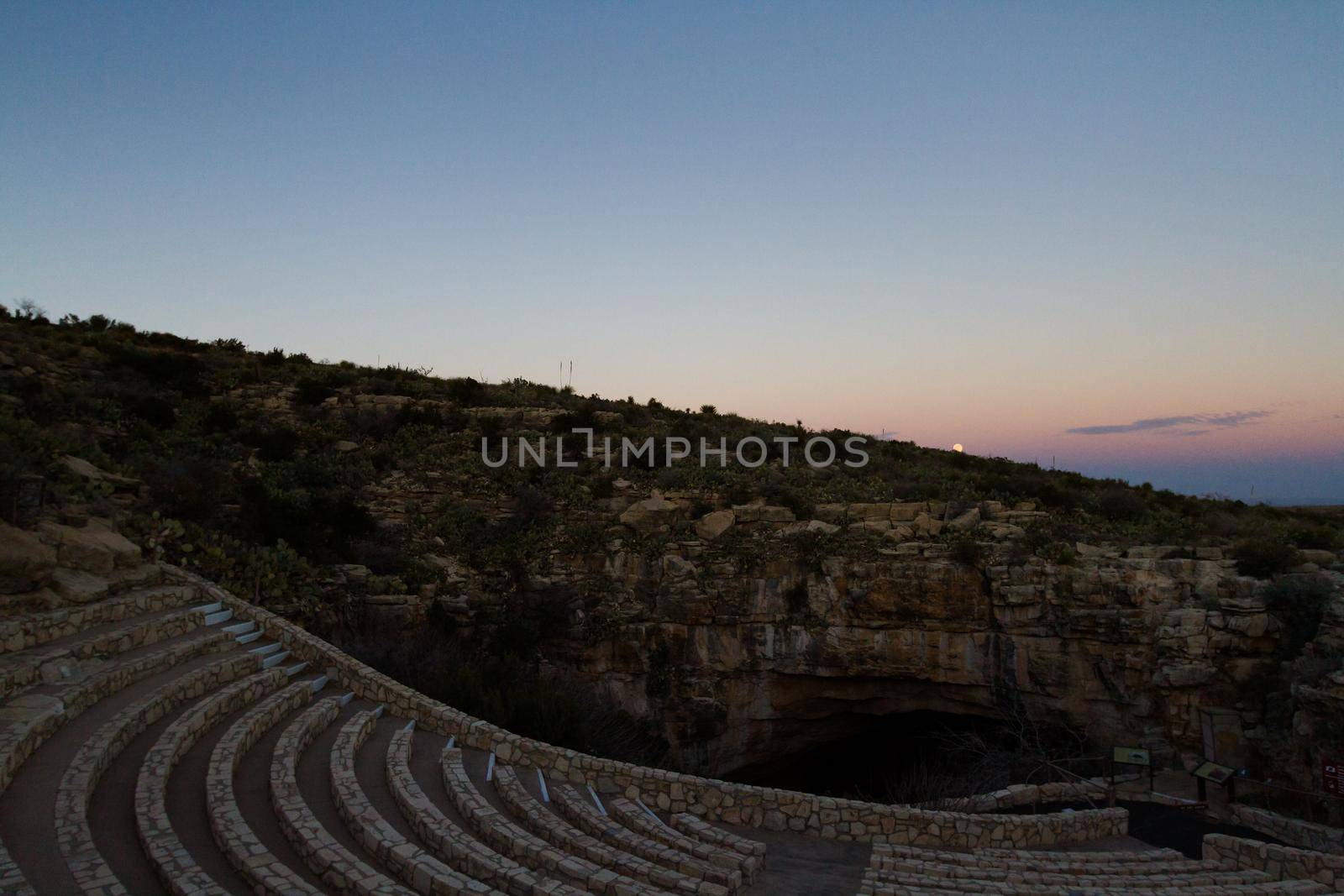 Amphitheater at Carlsbad Caverns where the evening bat flights are observed by tourists.