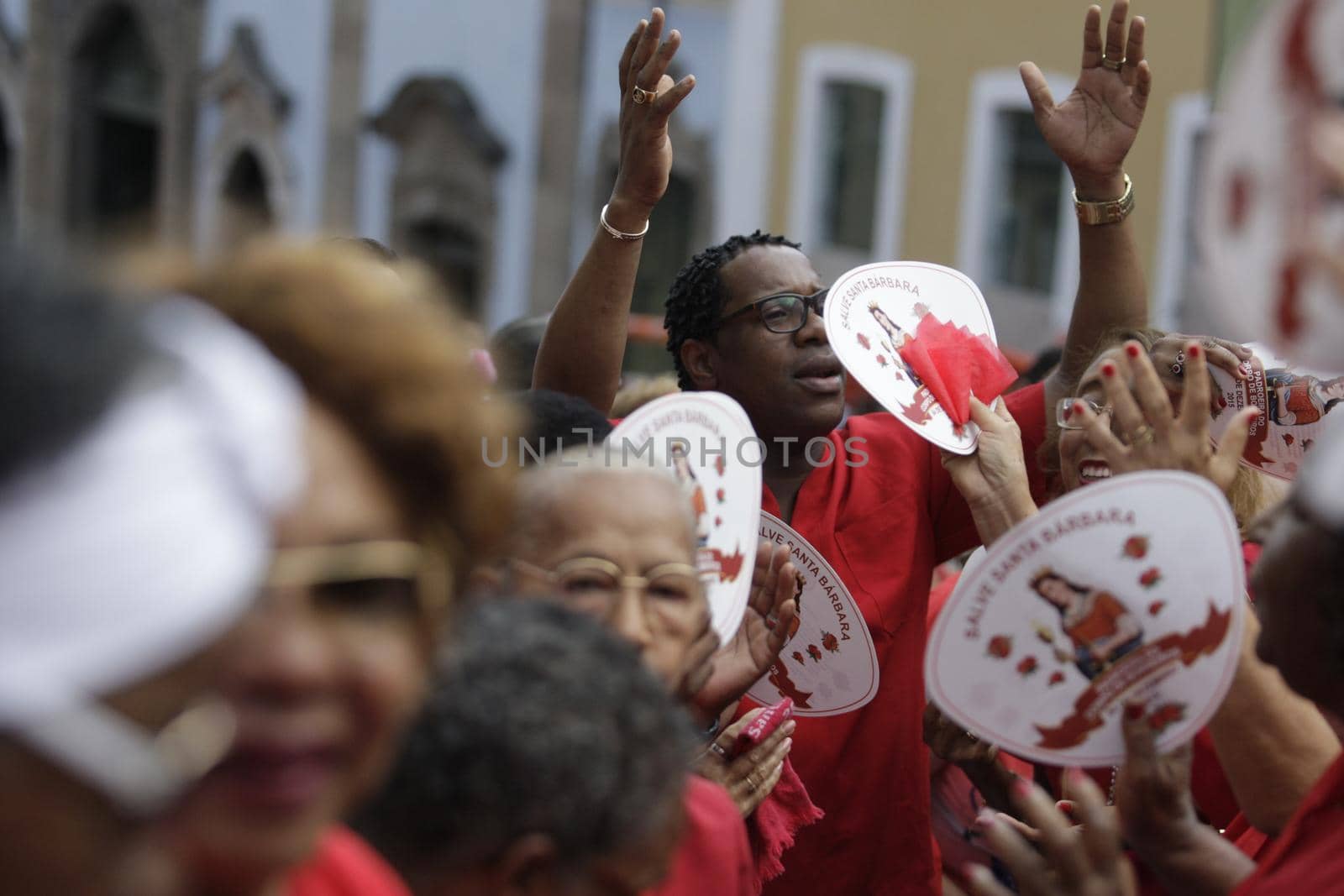 salvador, bahia, brazil - december 4, 2015: Santa Barbara devotees during Mass in Praised Santa at Largo do Pelourinho in Salvador city.