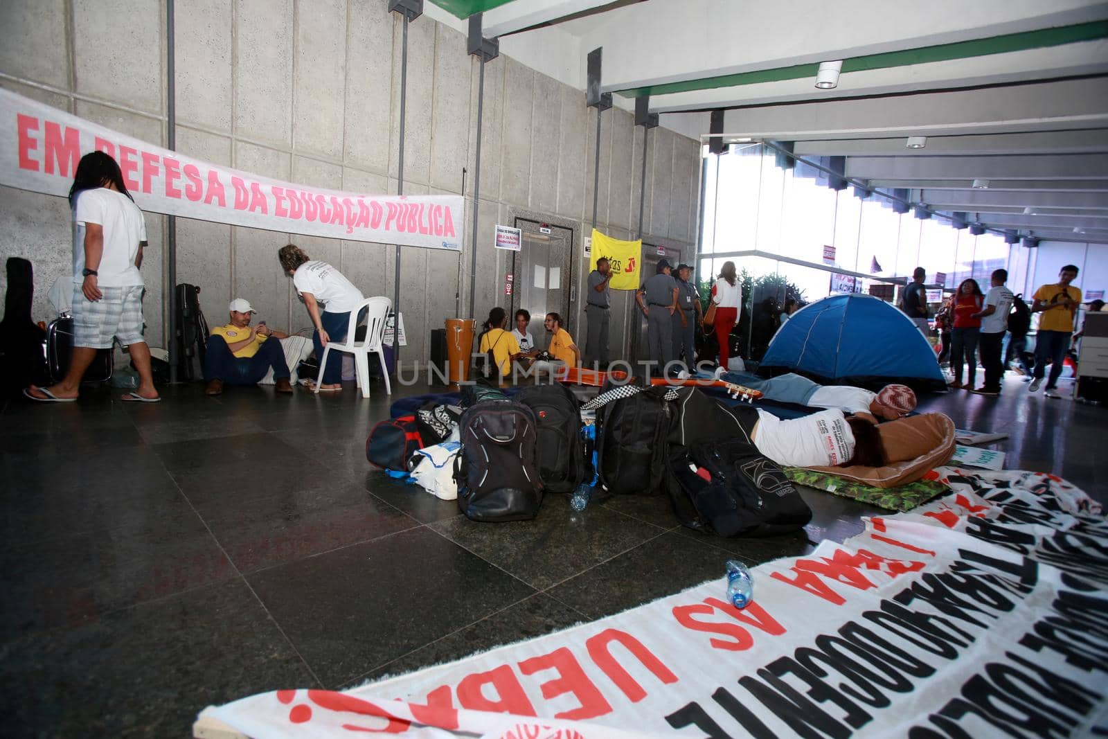 salvador, bahia / brazil - july 15, 2015: Students and teachers on strike at four state universities of Bahia occupy the headquarters of the Secretariat of Education at the Bahia Administrative Center in Salvador.