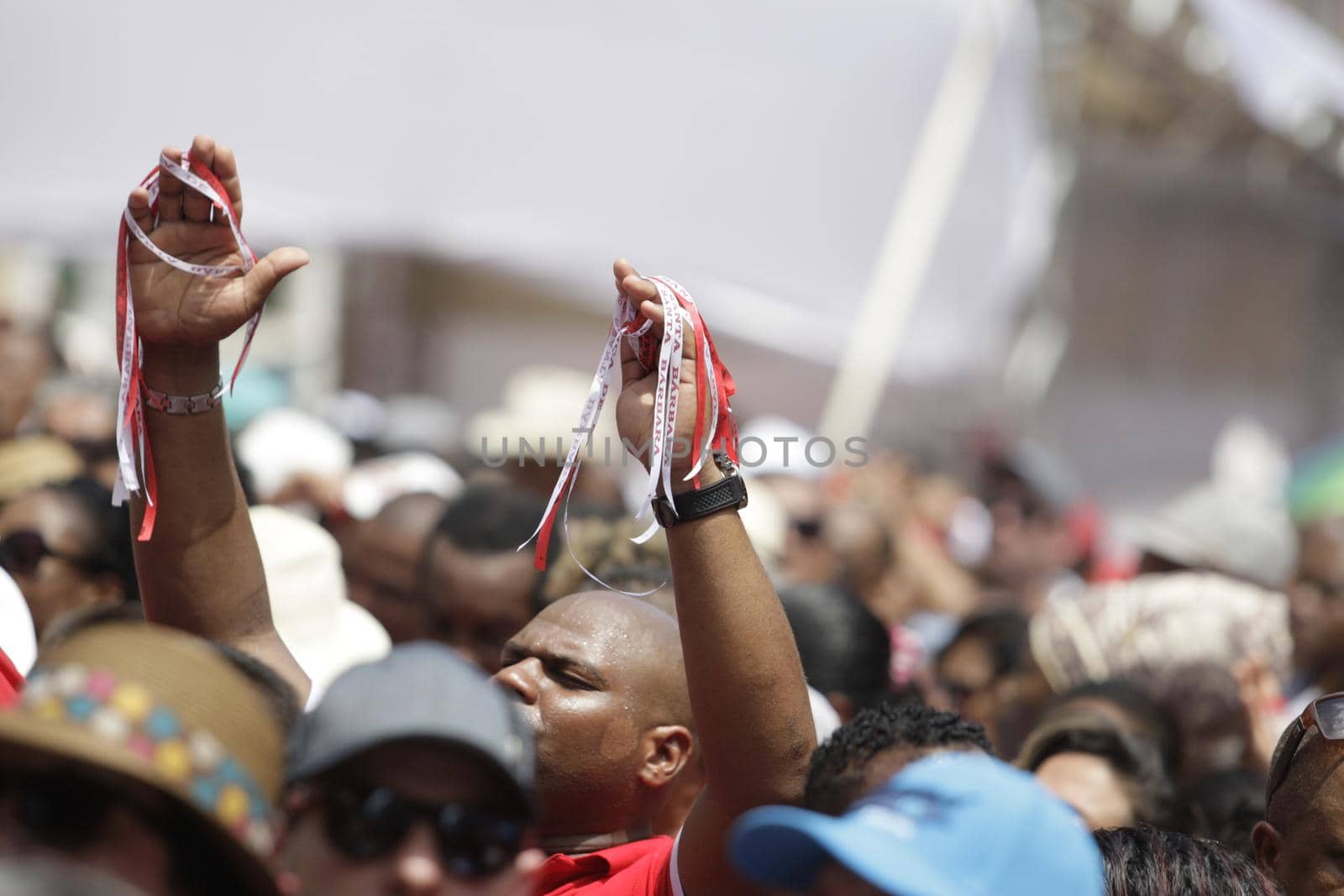 salvador, bahia, brazil - december 4, 2015: Santa Barbara devotees during Mass in Praised Santa at Largo do Pelourinho in Salvador city.