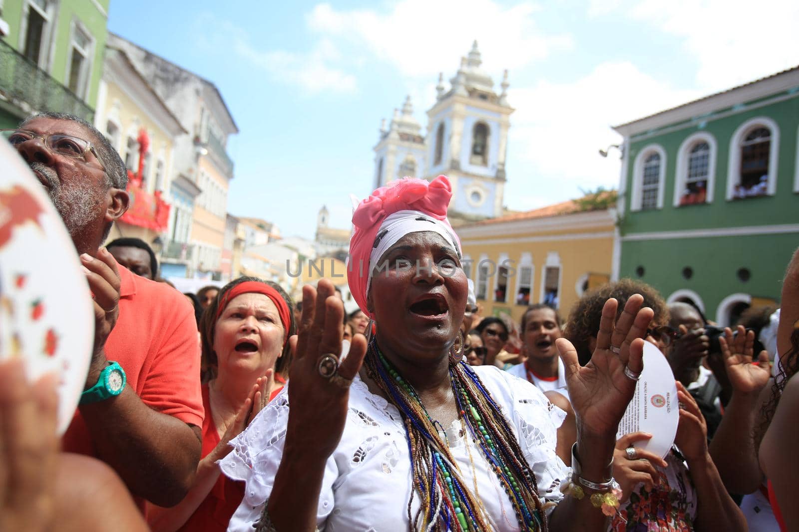 salvador, bahia, brazil - december 4, 2015: Santa Barbara devotees during Mass in Praised Santa at Largo do Pelourinho in Salvador city.