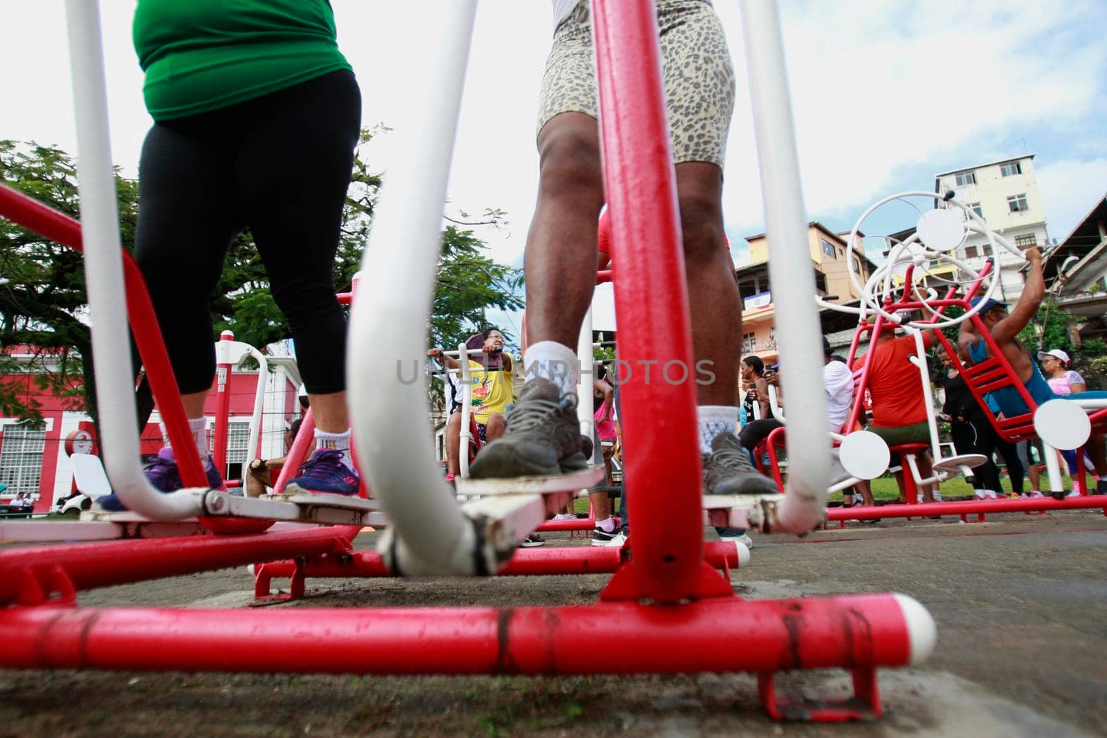 salvador, bahia, brazil - september 1, 2015: people practicing physical activity in an outdoor gym at Dique de Itororo in the city of Salvador.