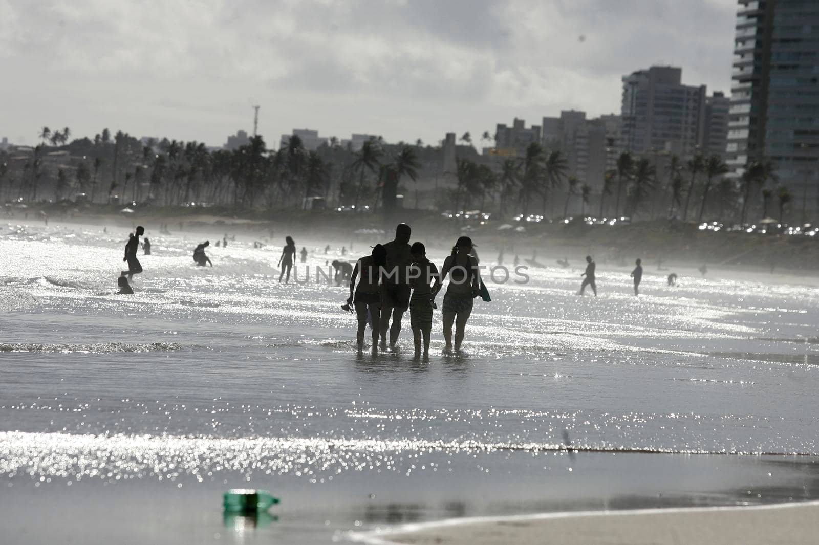 salvador, bahia, brazil - december 22, 2015: Young people are seen in the water of Placafor beach in Salvador city.