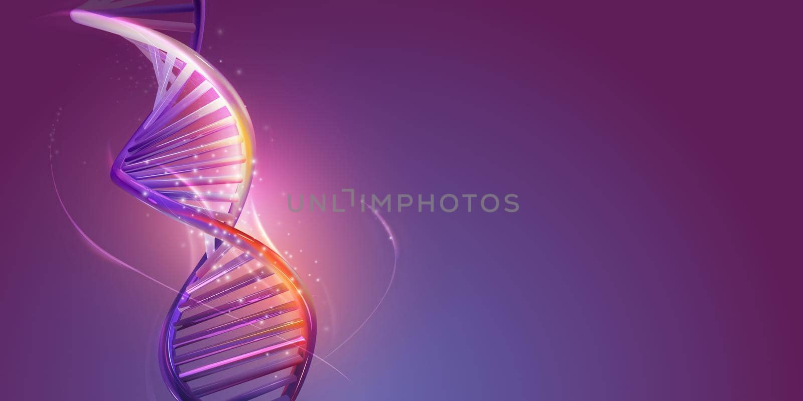 Structure of the DNA double helix with HUD elements on a purple background.