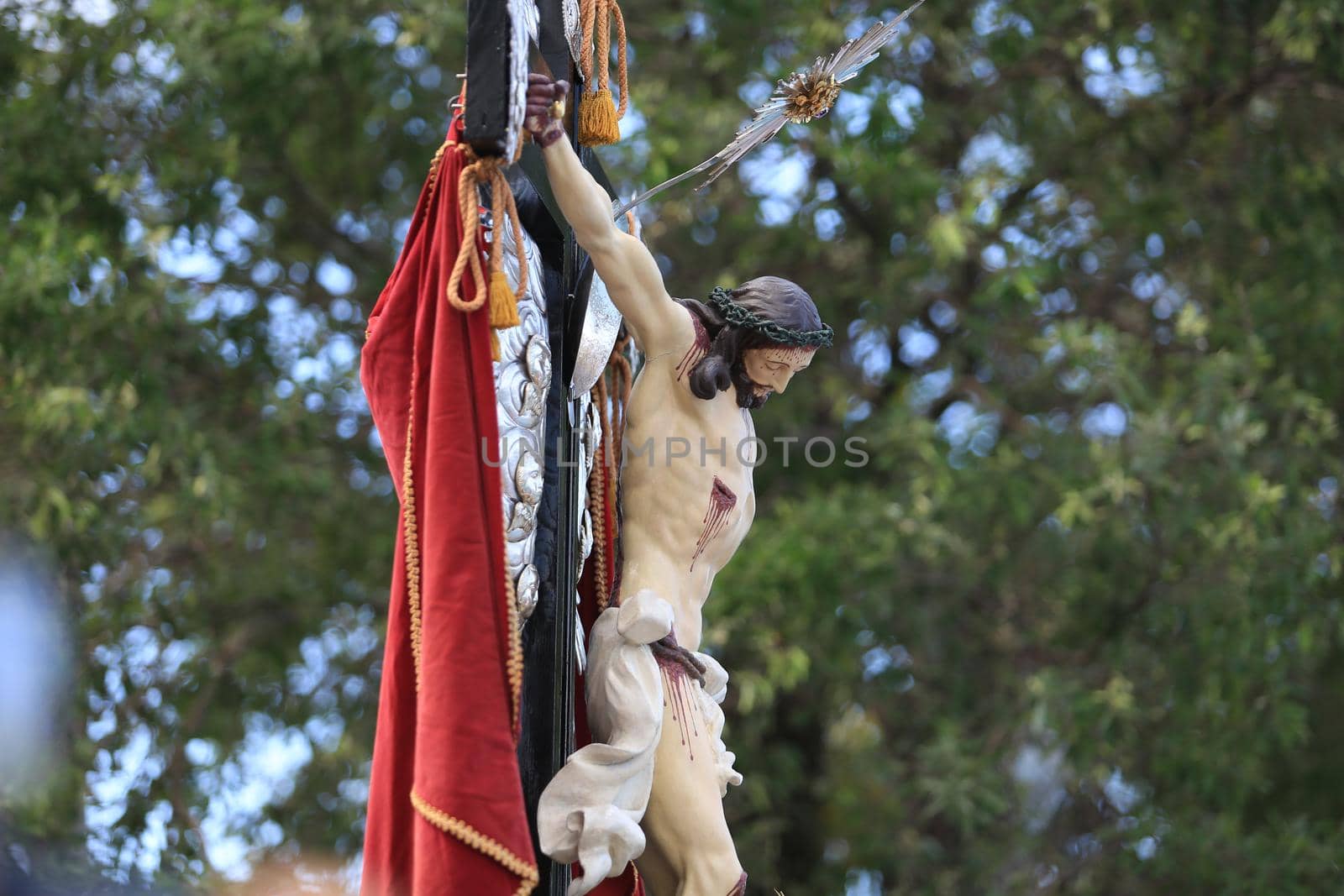 salvador, bahia, brazil - january 1, 2016: image of the good jesus of the navigators being carried by devotees to a maritime procession in the Baia de Todos os Santos in the city of Salvador.