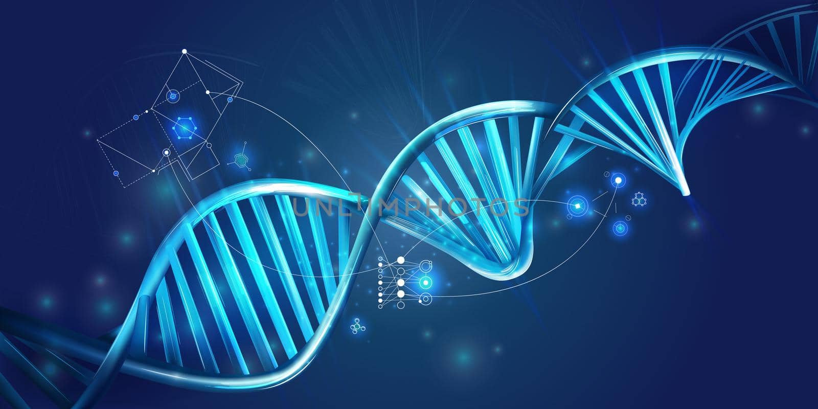 Glowing DNA spiral and HUD elements on a dark blue background. by ConceptCafe
