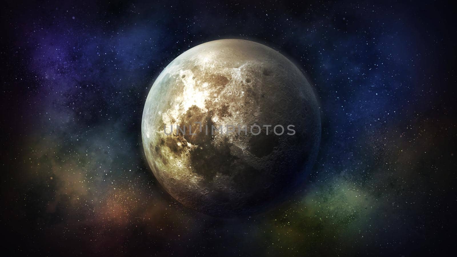 Fantastic view of the moon in colorful outer space. by ConceptCafe