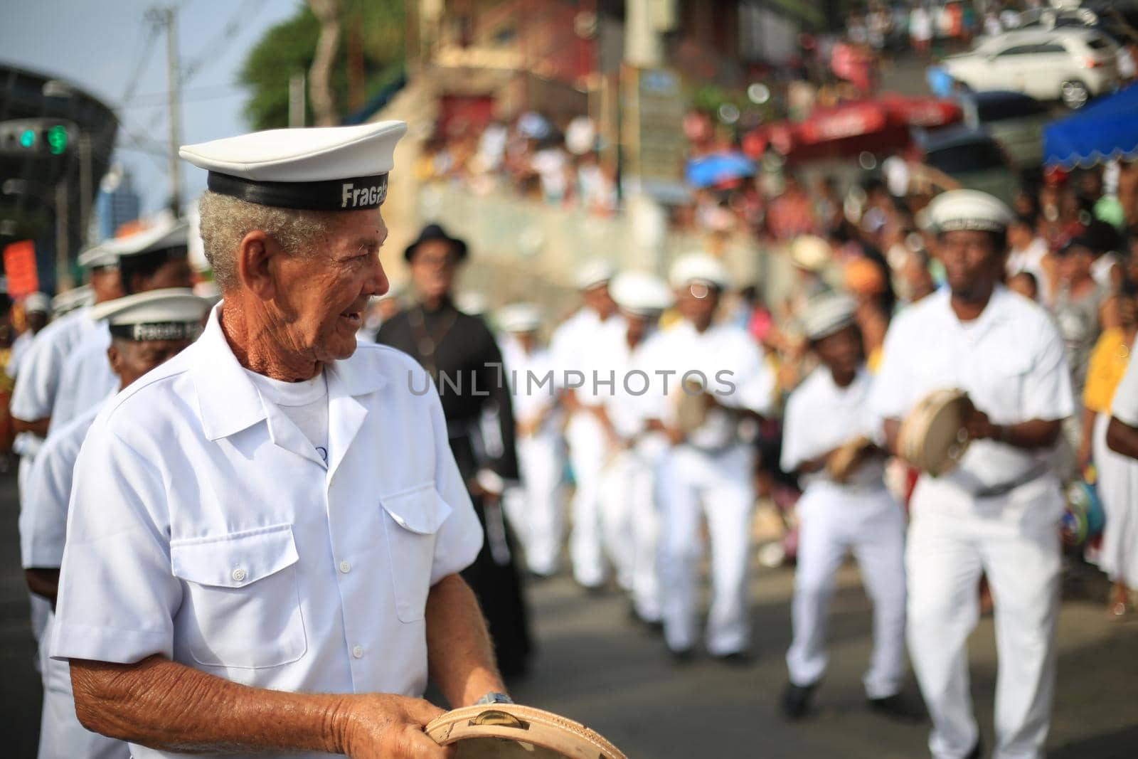 salvador, bahia / brazil - january 24, 2016: members of the cultural group Cheganaa dos Marujos Brazilian Frigate, are seen during a performance at the Tororo Dike in Salvador.