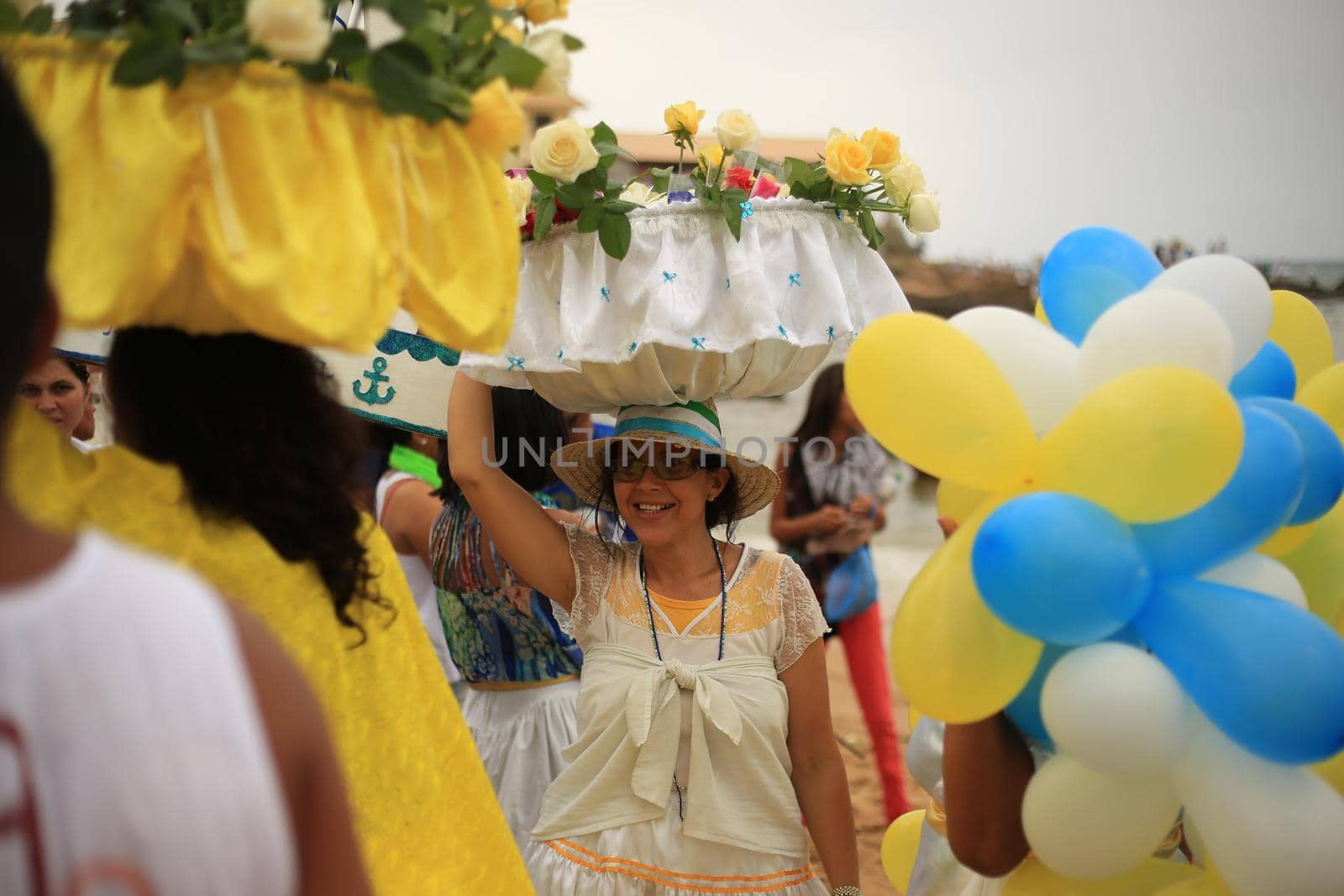 salvador, bahia, brazil - fevereiro 2, 2016: Candomble members and religion lovers participate in a party in honor of Orixa Yemanja on a beach in the city of Salvador.