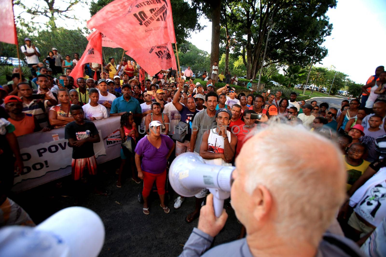 salvador, bahia / brazil - january 25, 2016: Members of the Homeless Movement are seen during a claim for funds for a popular housing program in the city of Salvador.
