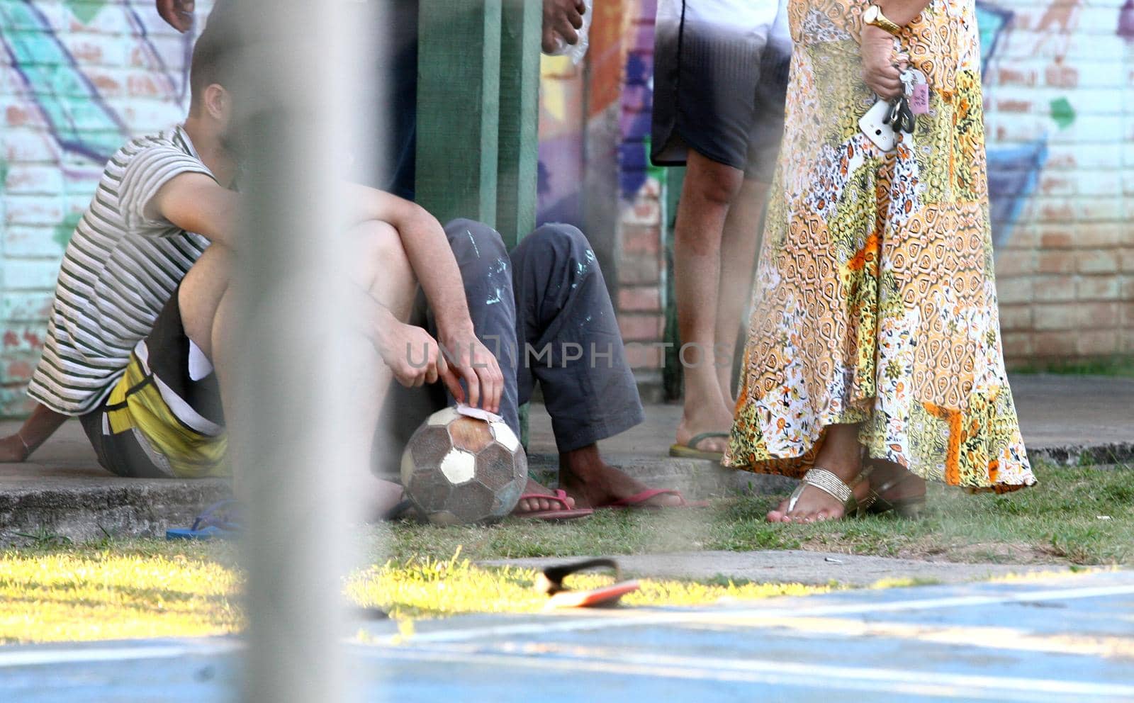 salvador, bahia / brazil - february 18, 2016:  Adolescent offender, intern of the Community of Social Assistance of Salvador, are seen during football match in the institution.