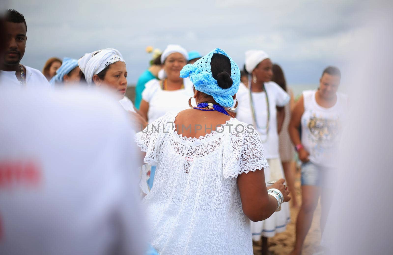 salvador, bahia, brazil - fevereiro 2, 2016: Candomble members and religion lovers participate in a party in honor of Orixa Yemanja on a beach in the city of Salvador.